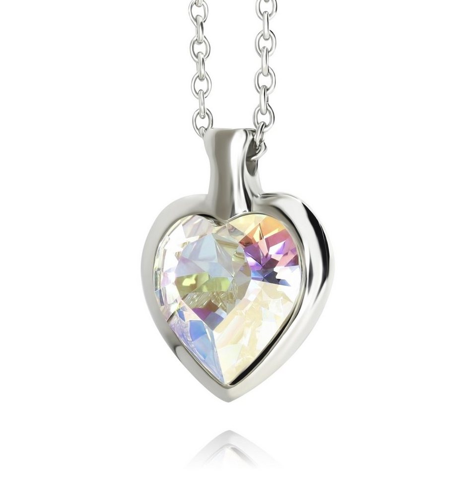 Damen Halskette Herz Kette Heart Anhänger vergoldet Zirkonia Kristall Geschenk