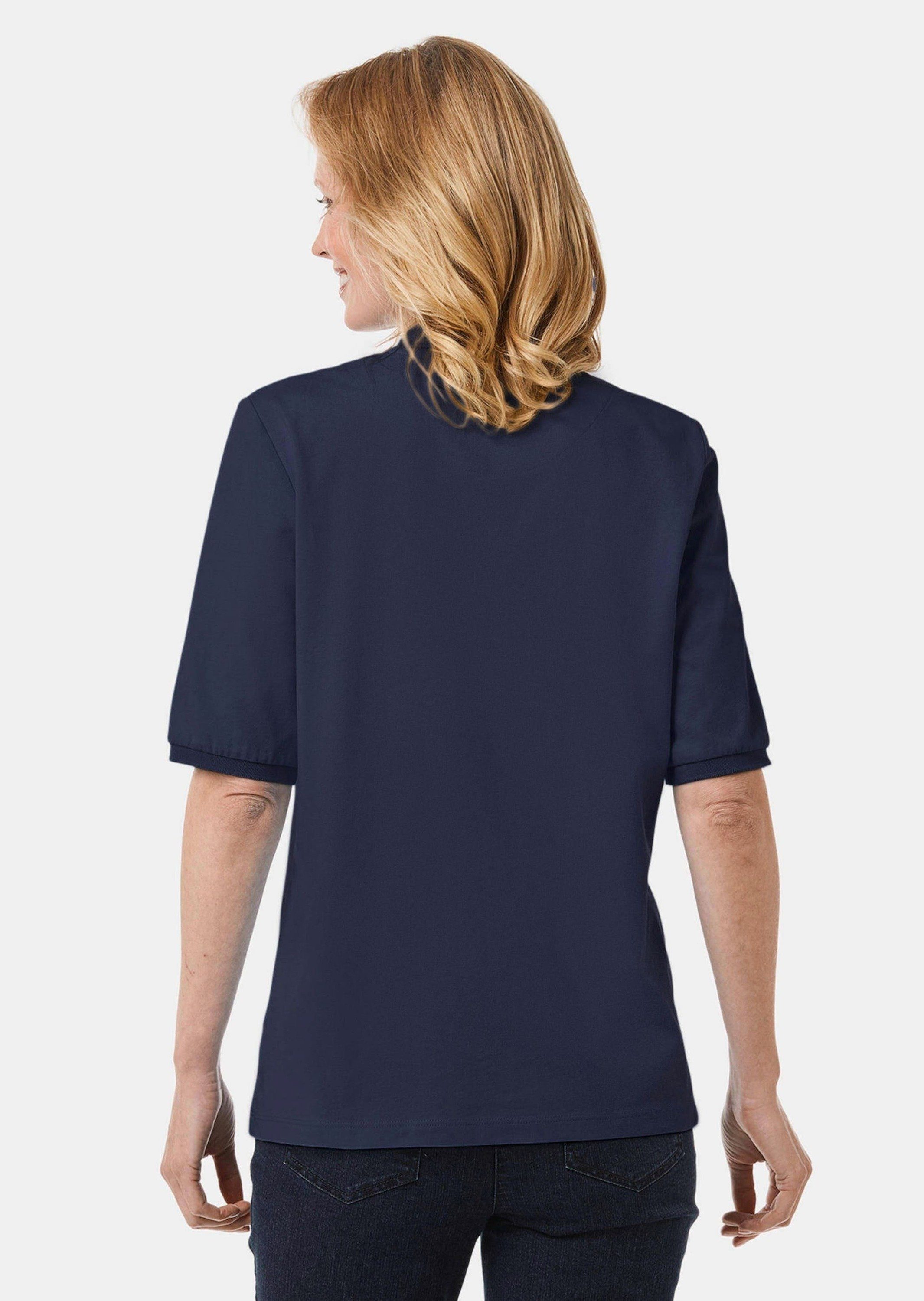 GOLDNER Poloshirt Kurzgröße: Baumwollshirt mit Glitzerstickerei Stilvolles Jerseyshirt mit Polokragen, Knopfleiste und Halbarm