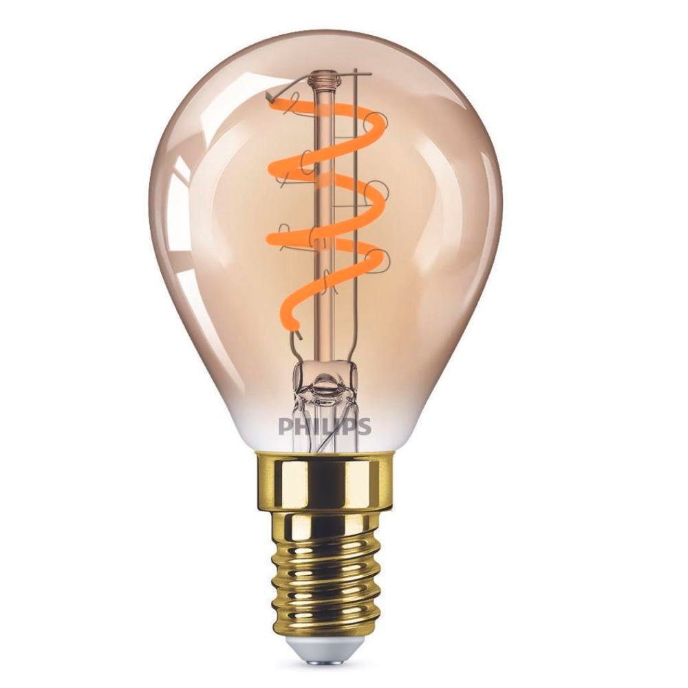 Philips gold, warmweiß, 15W, LED-Leuchtmittel warmweiss E14 136 n.v, Lampe ersetzt P45, Tropfenform Lumen, LED