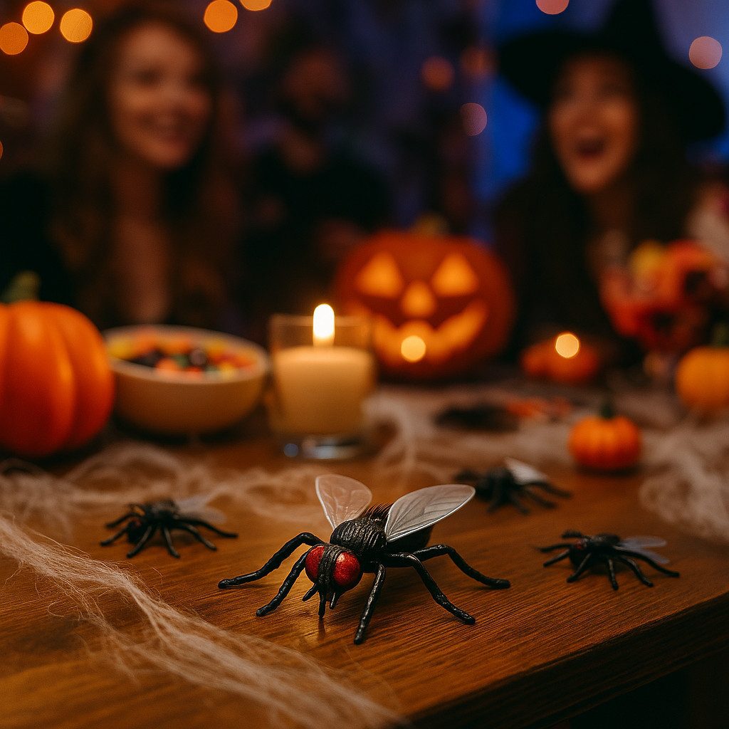 Widmann S.r.l. Tierfigur 5 künstliche Fliegen mit roten Augen Halloween Deko & Scherzartikel (6 St), Ekelerregend, gruselig, vielseitig