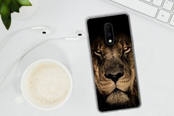 MuchoWow Handyhülle Löwe - Tiere - Schwarz - Porträt, Phone Case, Handyhülle OnePlus 7, Silikon, Schutzhülle