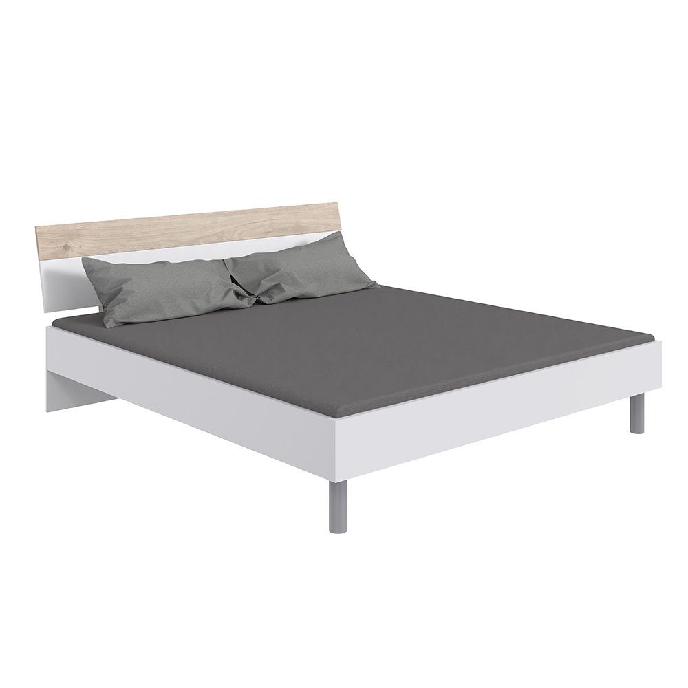 Lomadox Schlafzimmer-Set BRADFORD-43, (Spar-Set, 5-St), 5-türig, Eiche Bett mit 180x200 weiß Kleiderschrank mit cm