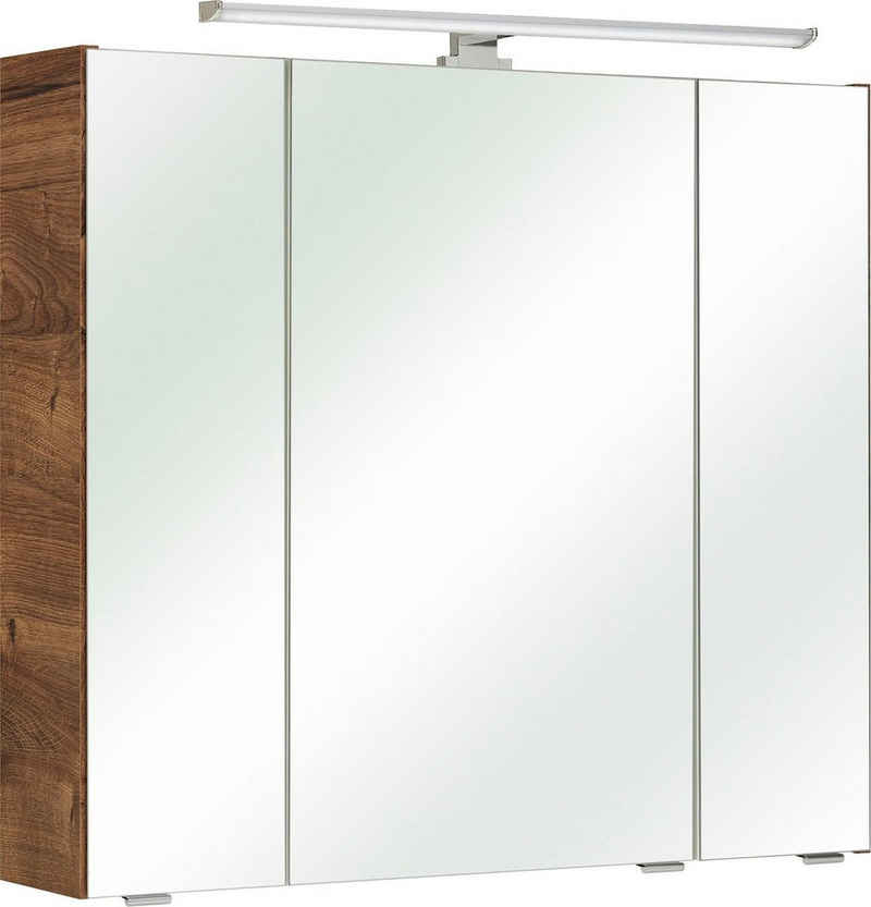 Saphir Spiegelschrank Quickset Badschrank, 3 Spiegeltüren, 6 Einlegeböden, 80 cm breit inkl. LED-Beleuchtung, Türdämpfer, Schalter-/Steckdosenkombination