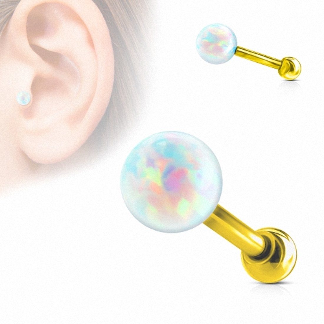 Piercing-Set Tragus Helix Ohr Cartilage Stecker mit Opal Kugel