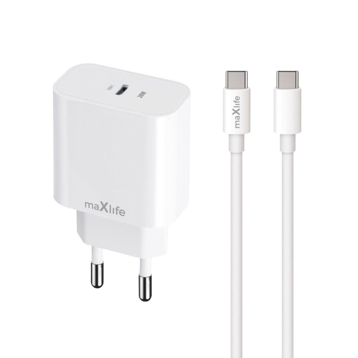 MaXlife Maxlife MXTC-06-20C PD QC Ladegerät 1x USB-C 20W weiß + USB-C - USB-C Smartphone-Ladegerät