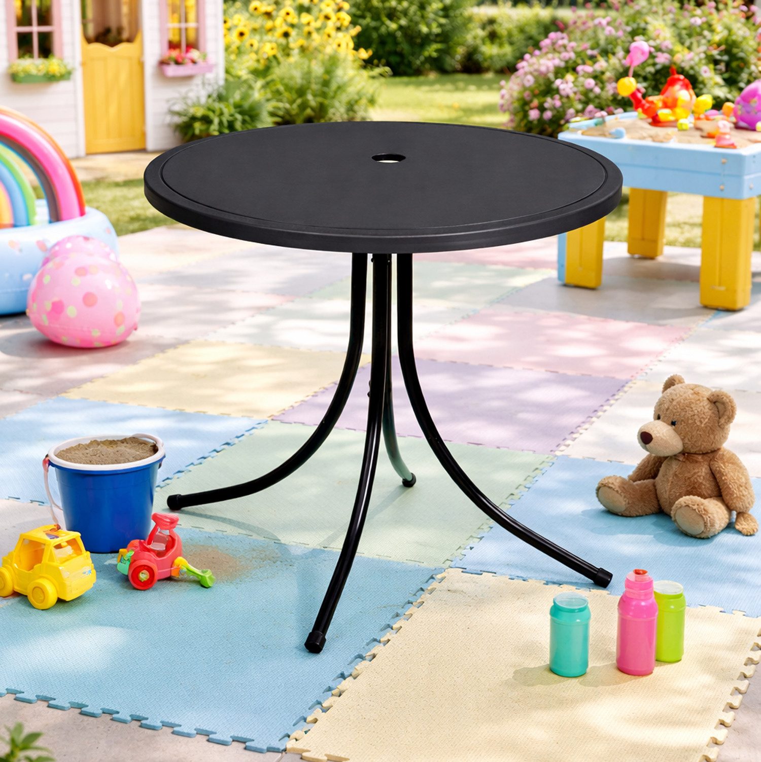 Mojawo Küchentisch Runder Gartentisch Campingtisch Outdoortisch Kindertisch Ø50cm Schwarz