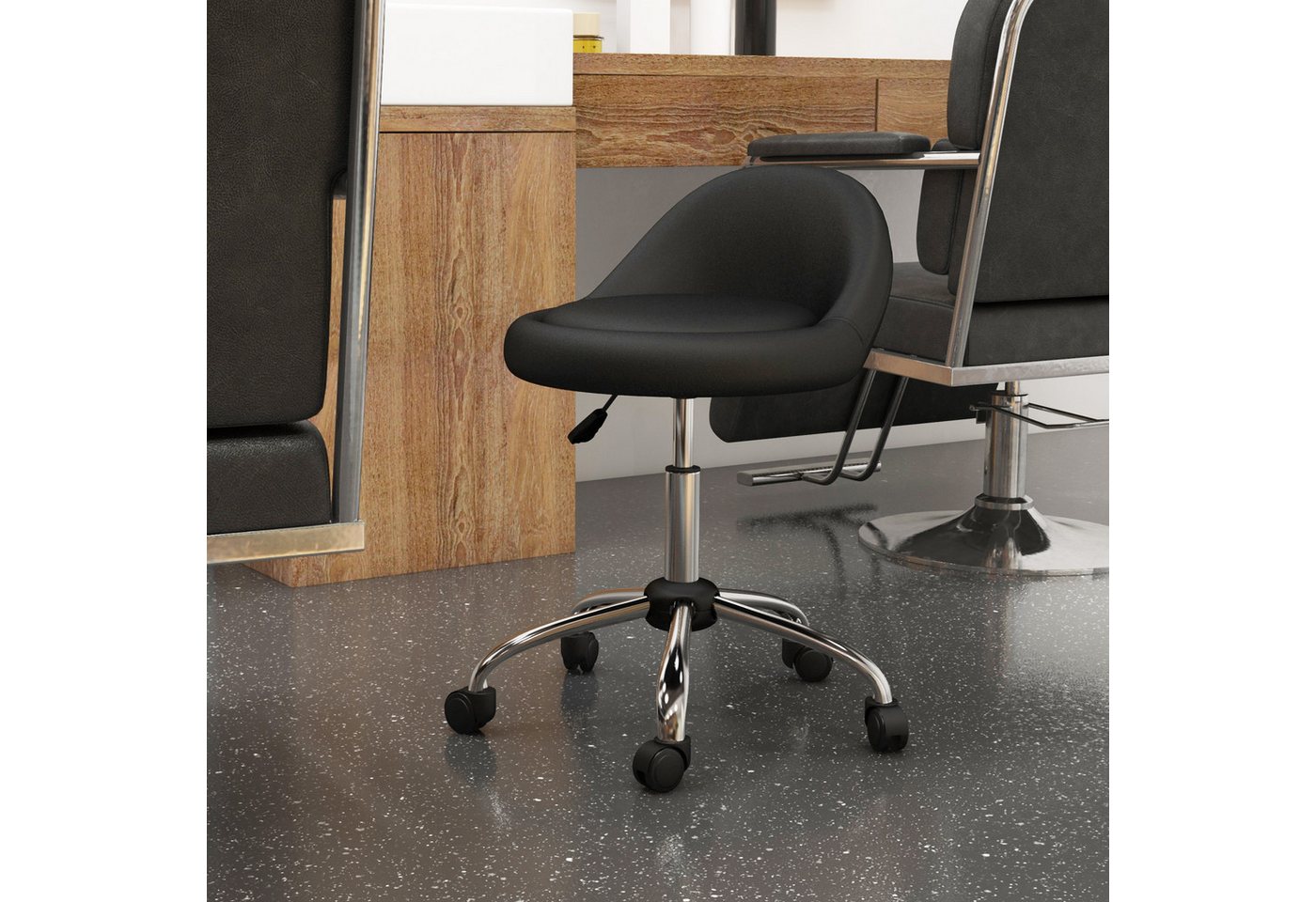 HOMCOM Rollsitz Drehhocker mit Rädern Drehbarer Arbeitshocker Salonhocker (Salonstuhl, 1 St., Bürohocker), Schwarz Ø50 x 63-83 cm