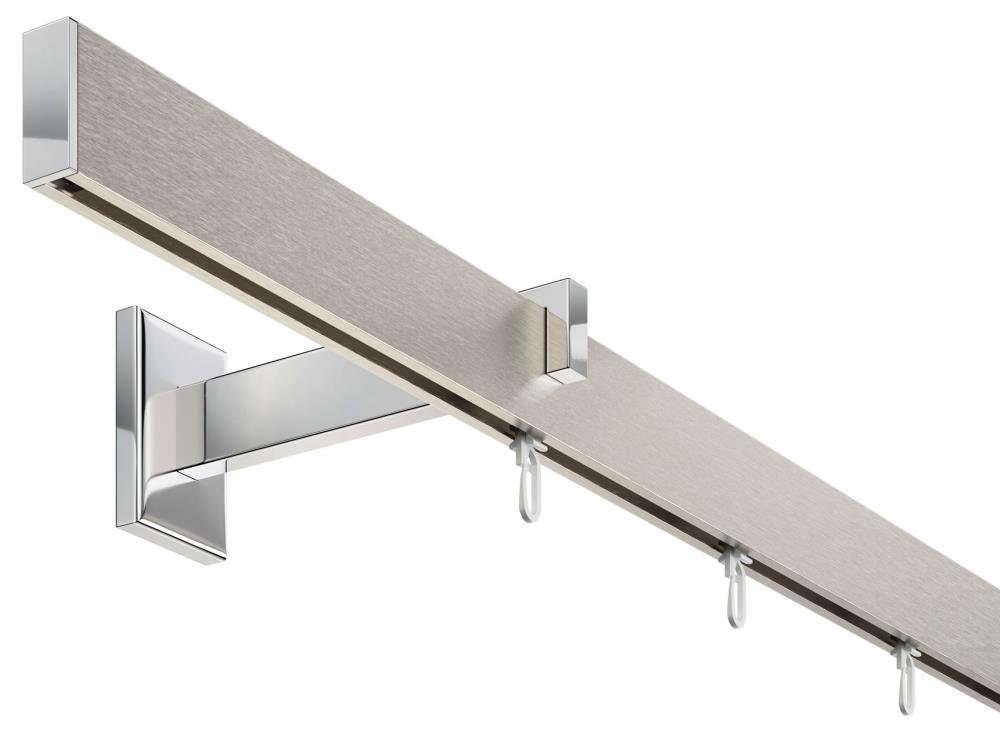 DécoProfi Schienensystem Gardinenstange eckig LONG 1-läufig, Wandträger, verschraubt, Aluminium / Zinkguss, Set komplett