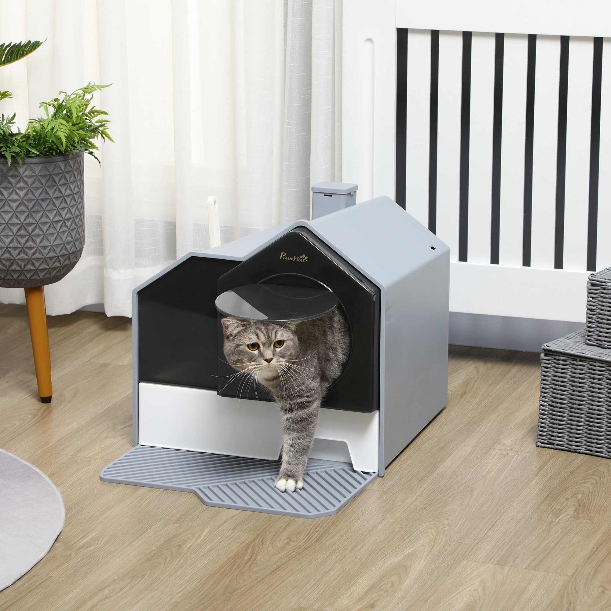 PawHut Katzentoilette Katzenklo mit Schublade Haube, ABS, Kunststoff, Weiß+Grau, Grau 47L x 45B x 42H cm