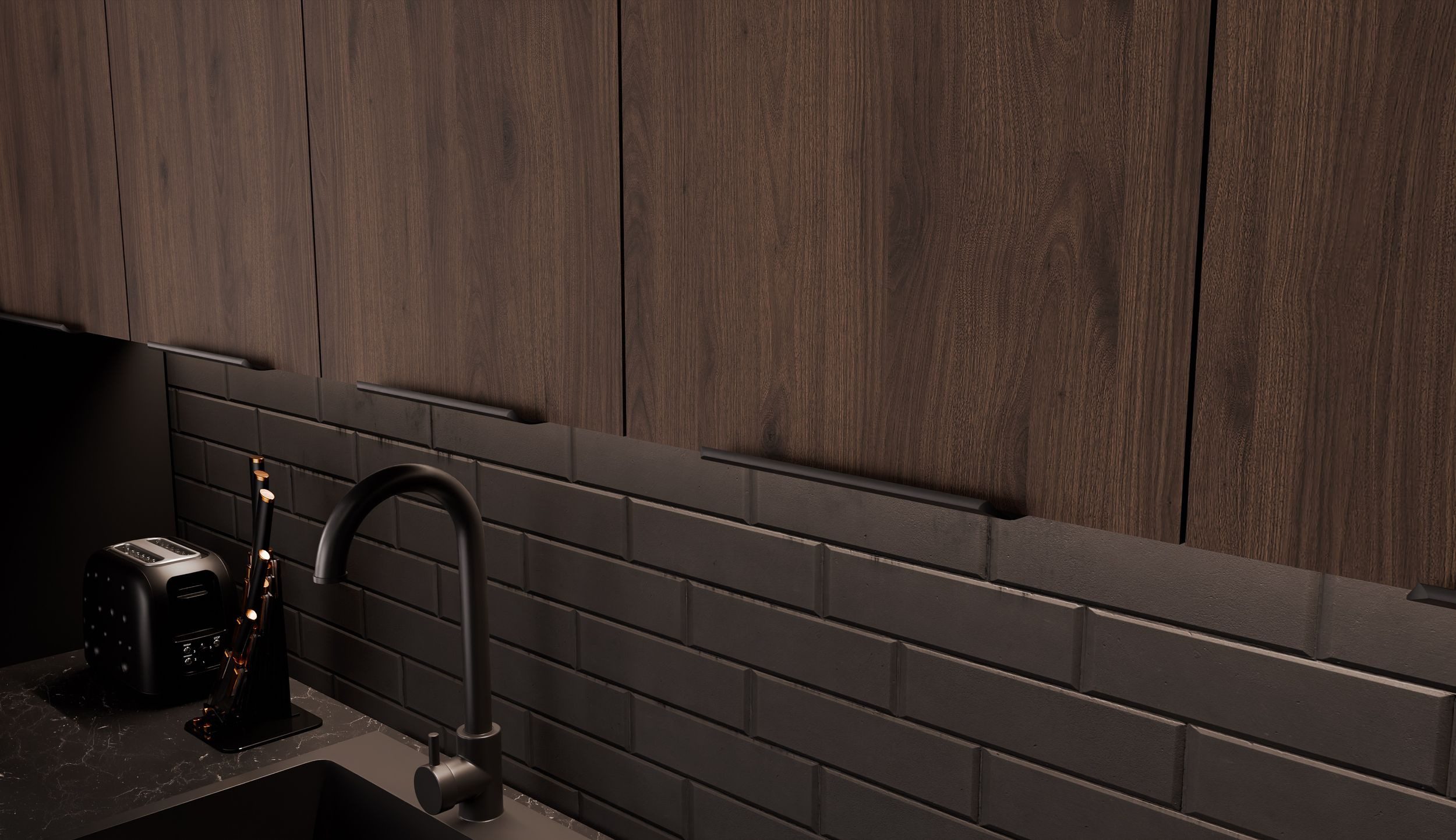 Küchen-Preisbombe Winkelküche MONZA 350x290 cm Küchenzeile Küchenblock Küche Nußbaum Okapi + Schwarz