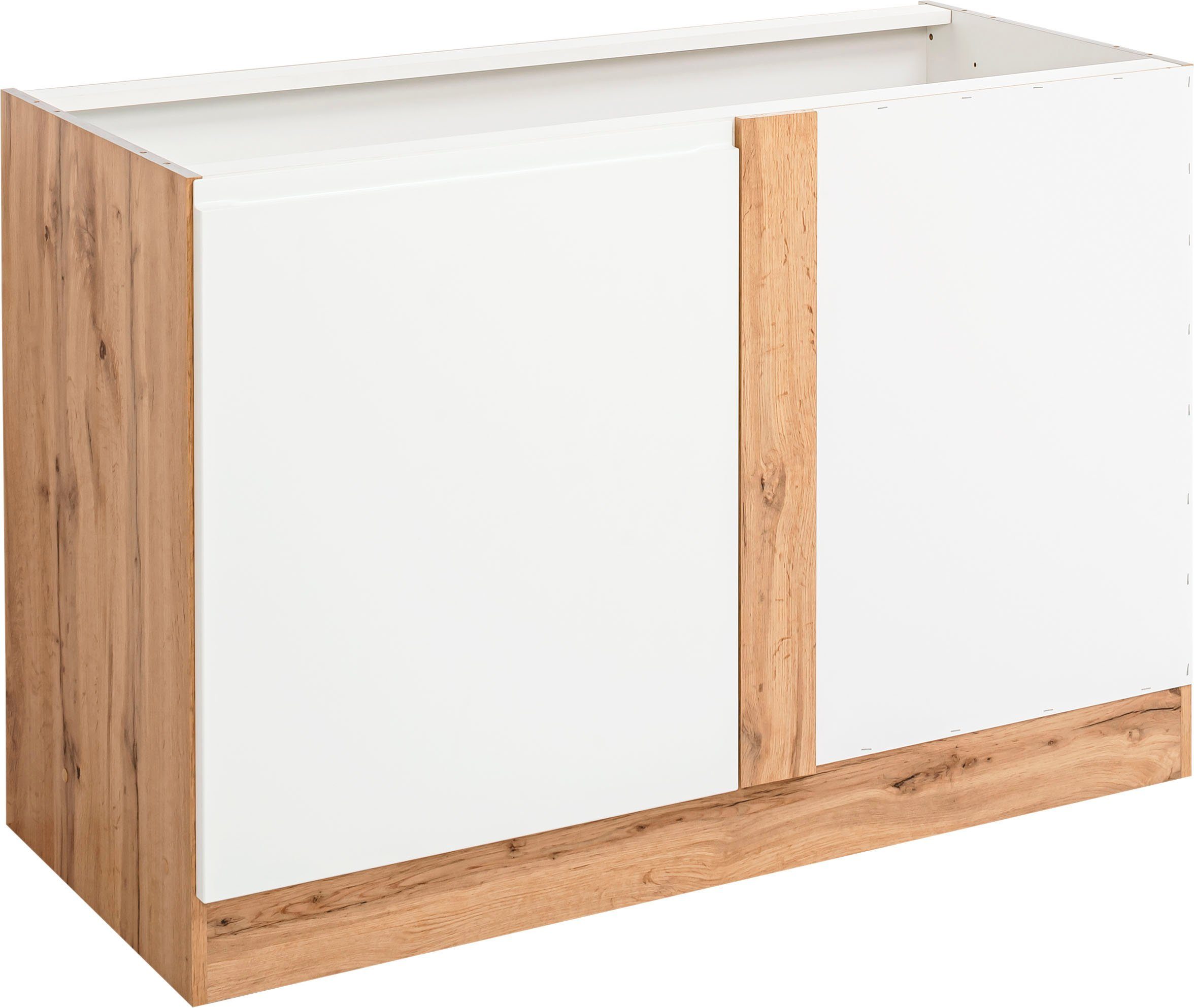 Kochstation Eckunterschrank KS-Bruneck >>Bruneck<< 120 cm breit, für viel Stauraum, hochwertige MDF-Fronten