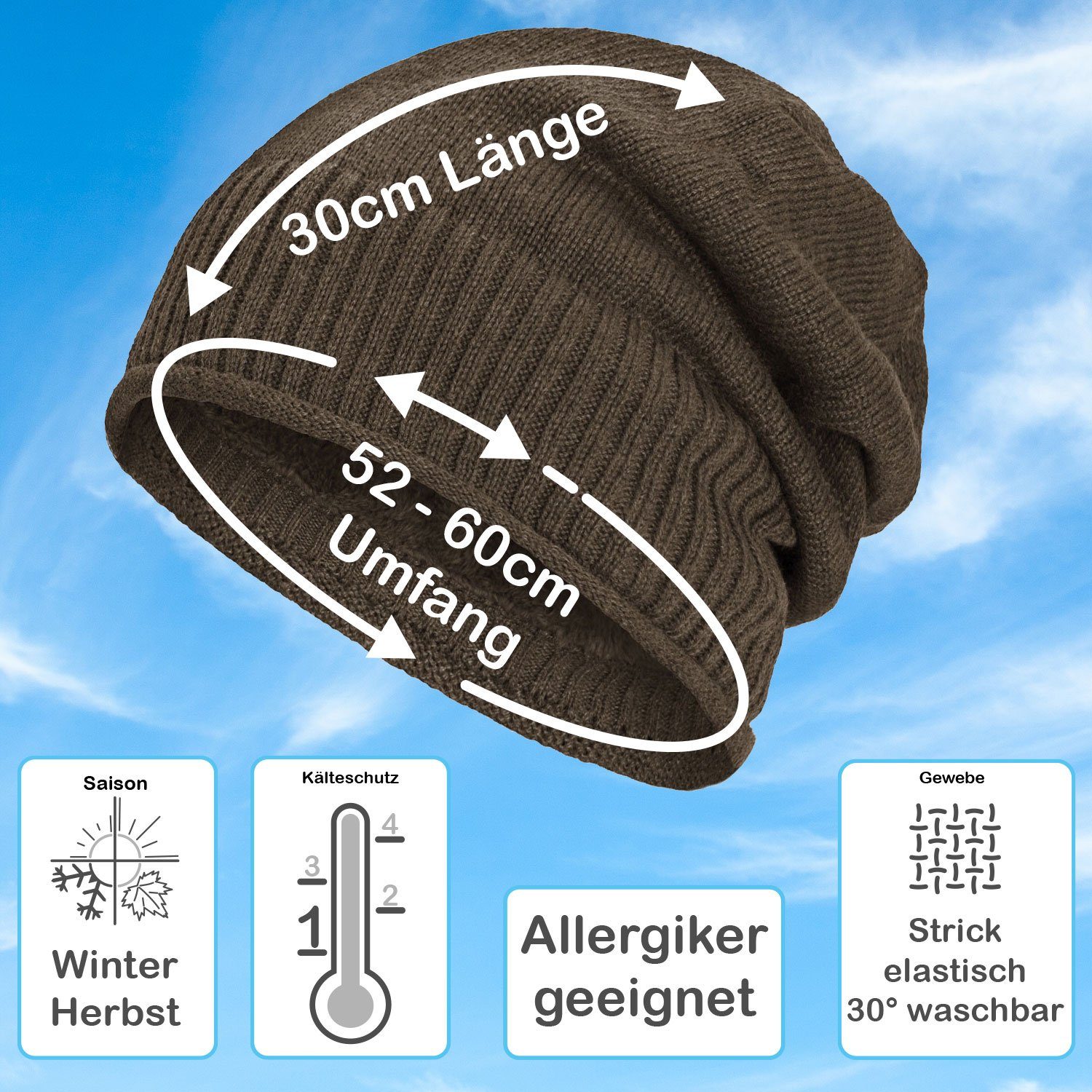 compagno Strickmütze (1-St) Gefütterte Wintermütze für Herren und Damen Mütze Beanie Haube