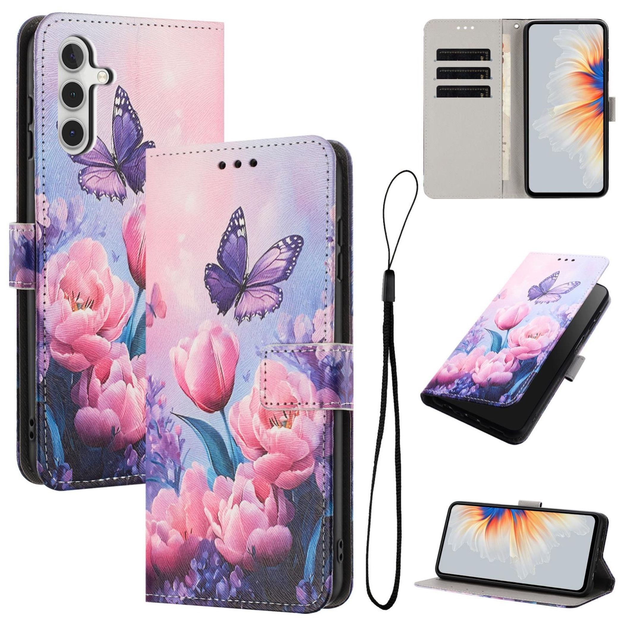 Wigento Handyhülle Für Samsung Galaxy A57 5G Kunstleder Klapp Book Wallet Motiv Schutz, Kartenfächer, Standfunktion