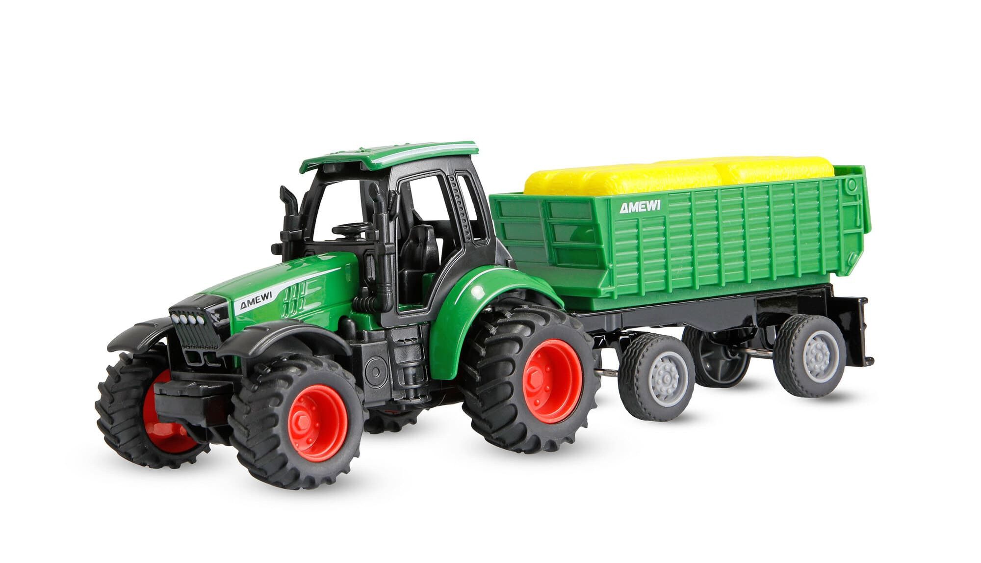 Amewi Spielzeug-Traktor Amewi Traktor Metall 1:64 RC RTR mit Anhänger Heuballen Licht Akku 22