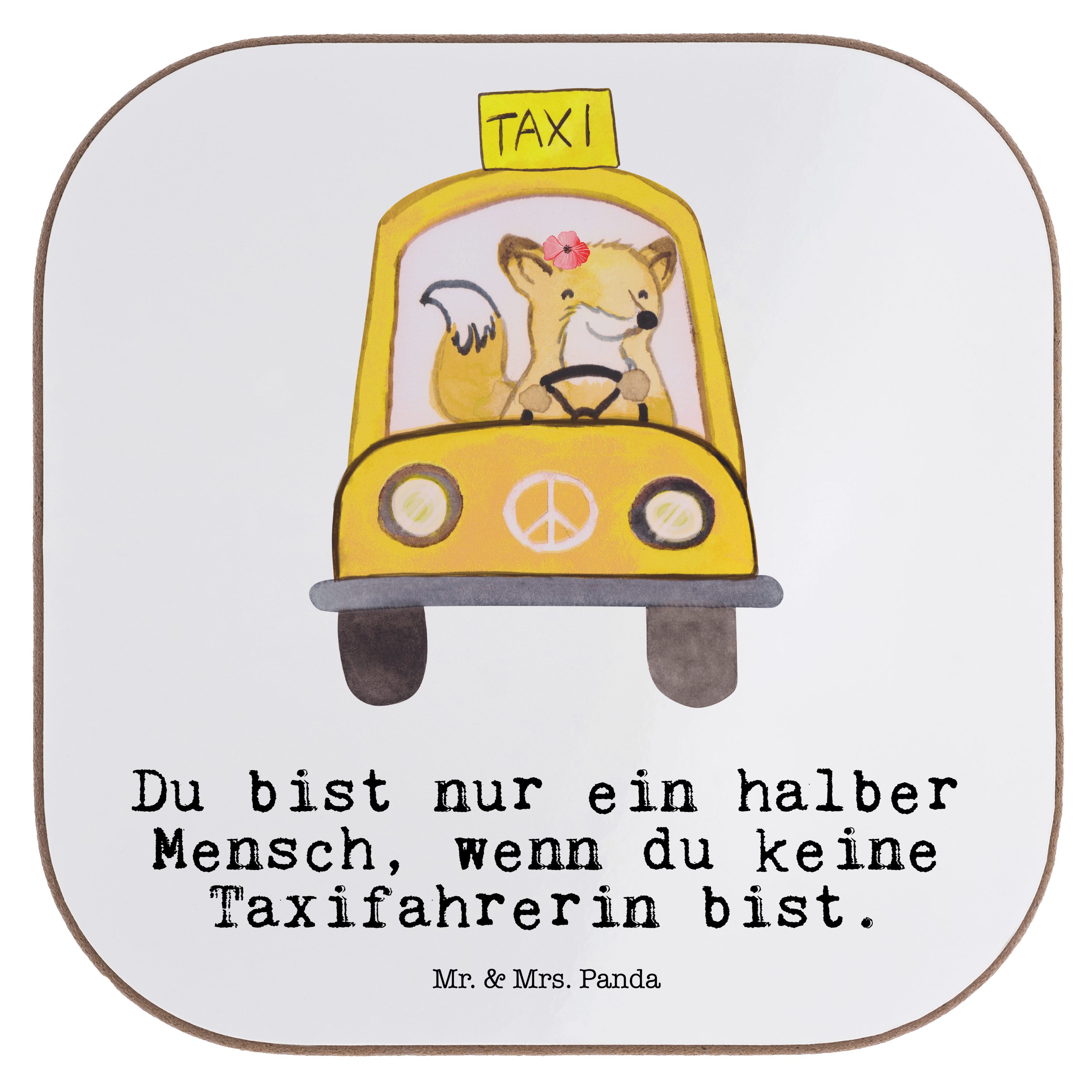 Mrs. Ausbildung, Schenken, Geschenk, - - 1-tlg. & Mr. Panda Taxifahrerin mit Weiß Getränkeuntersetzer Herz Bierde,