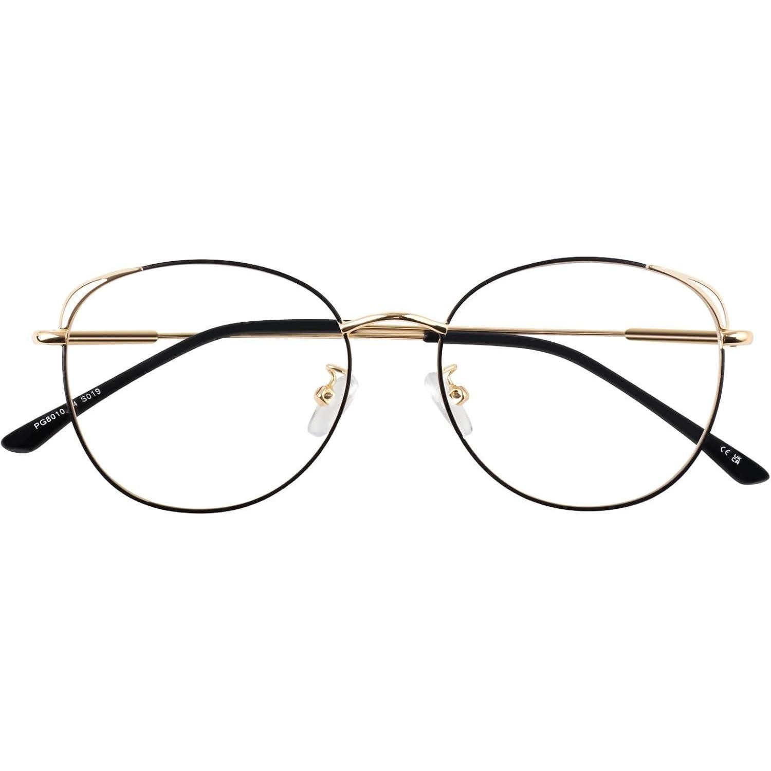 LuxusKollektion Brille Brille Damen Katzenauge Metallgestell Schwarz und Gold Rahmen