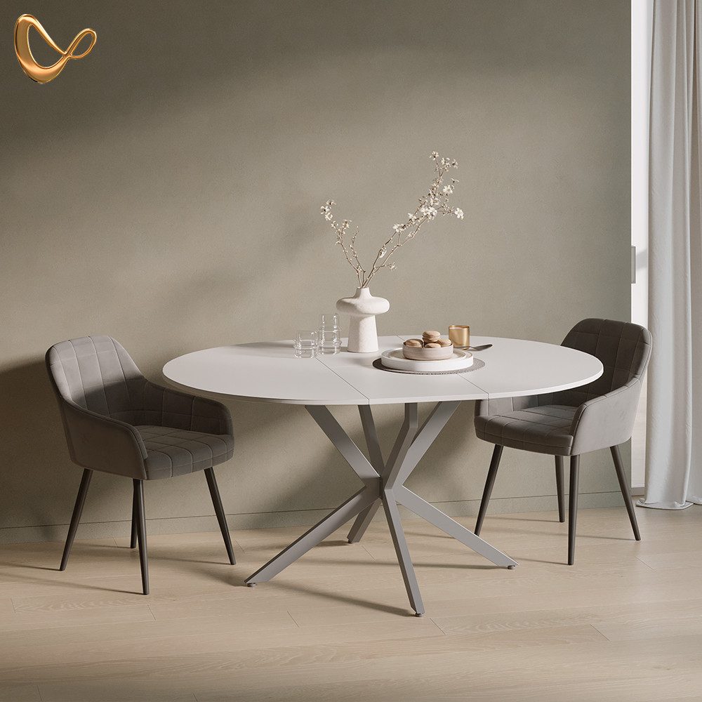 Livinity® Esstisch Firenze, Weiß/Grau, 120 x 120 cm ausziehbar (1-St)