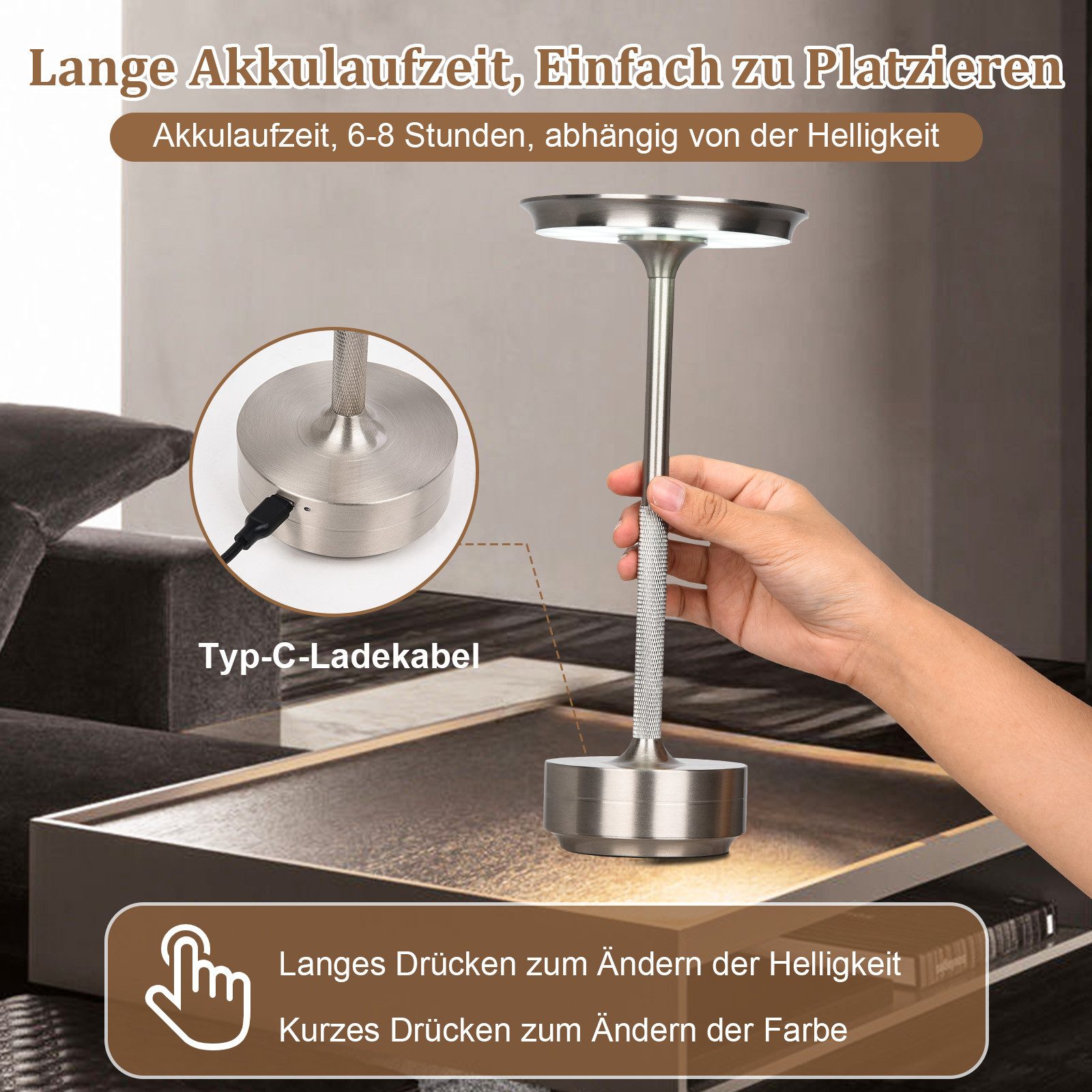 Rosnek LED Tischleuchte Tischlampe Kabellose Dimmbar Leseleuchte, USB Aufla günstig online kaufen