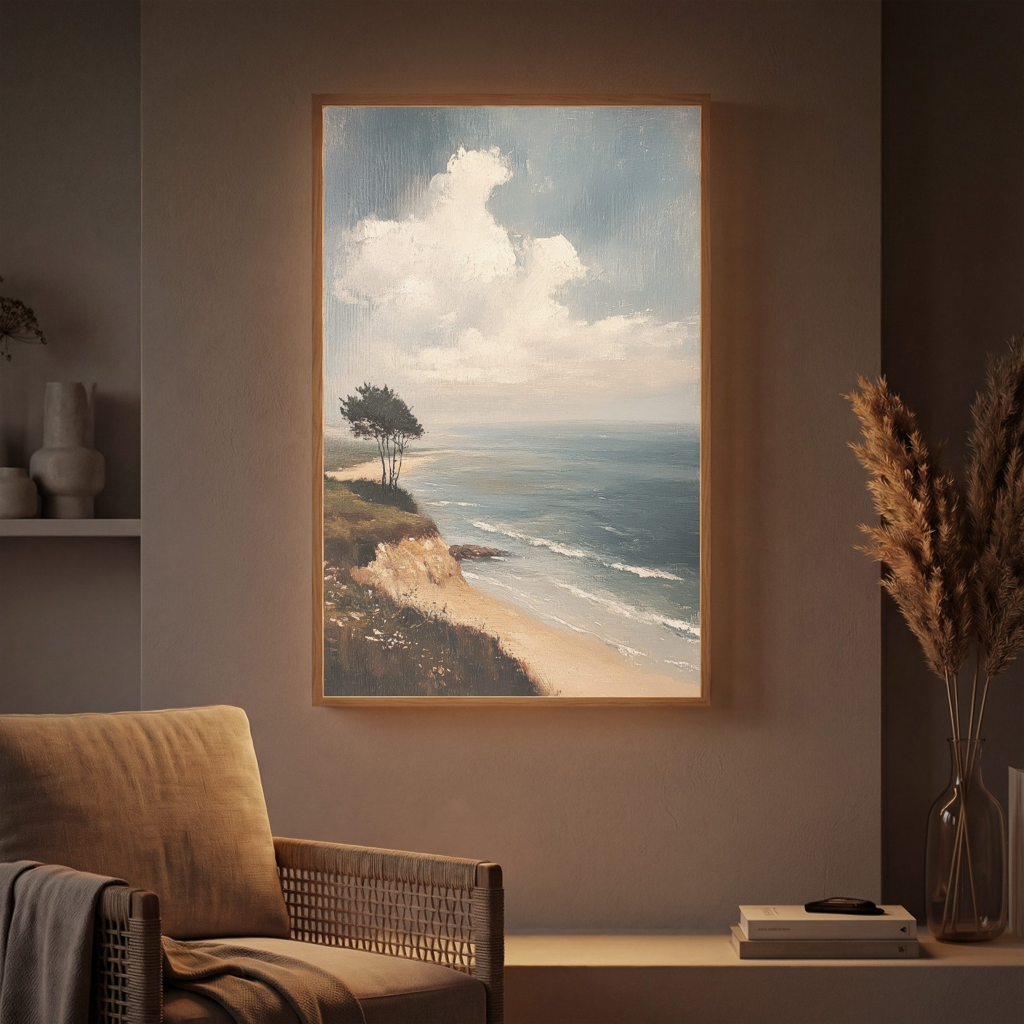 OnlyWow Wandleuchte Lightbox Klippe - Meer - Baum, Dimmbar, Farbwechsel, LED, Warmweiß, Kaltweiß, Neutralweiß Einstellbar, Wandlampe Innen, Dimmbar, Aufladbarer USB Akku, LED, Beleuchtung