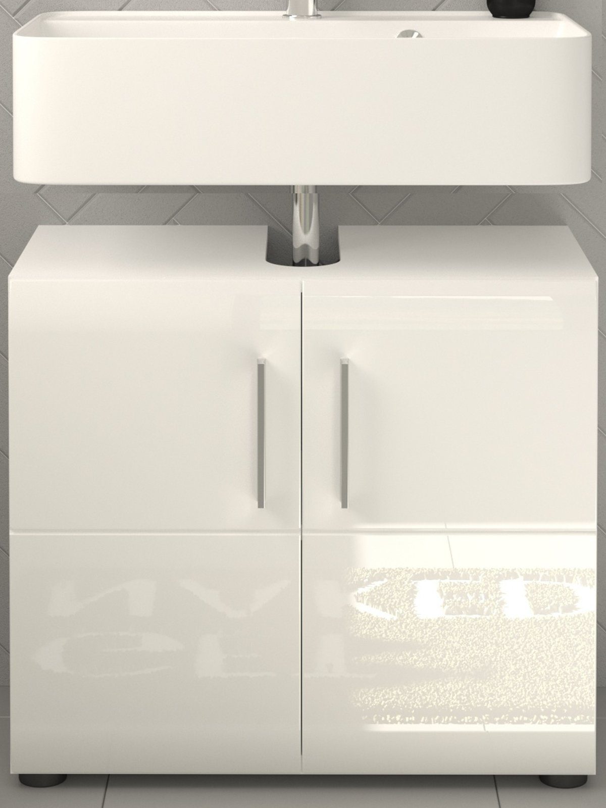 xonox.home Waschbeckenunterschrank Ice (Waschtisch Unterschrank weiß, cm) 60 2-türig, Hochglanz in 54 x