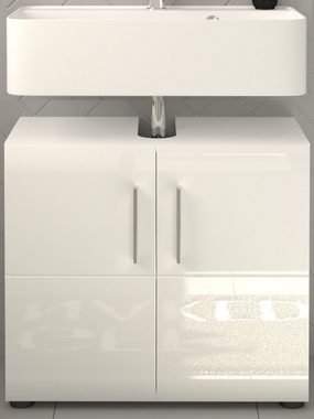 xonox.home Waschbeckenunterschrank Ice (Waschtisch Unterschrank in weiß, 60 x 54 cm) 2-türig, Hochglanz