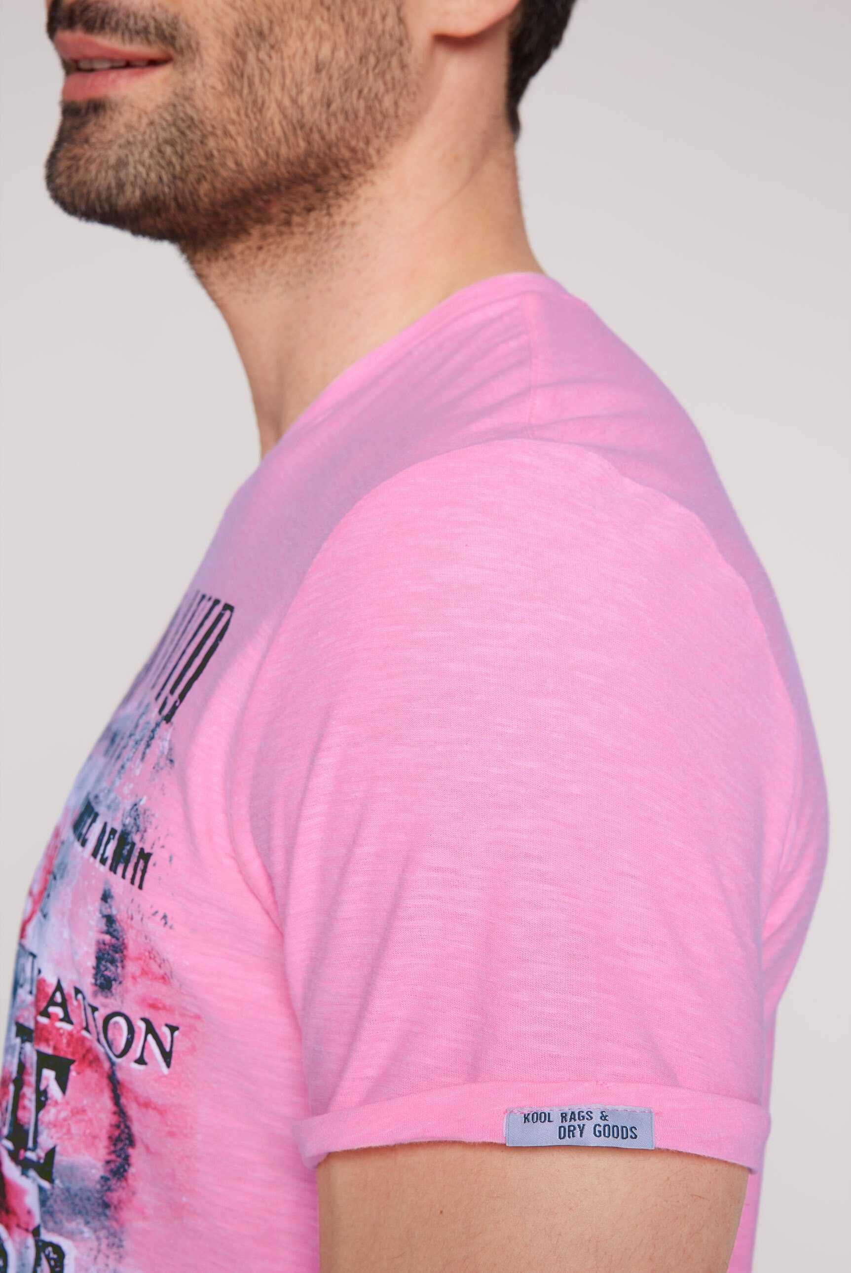 CAMP neon Krempelärmeln V-Shirt fixierten DAVID pink mit