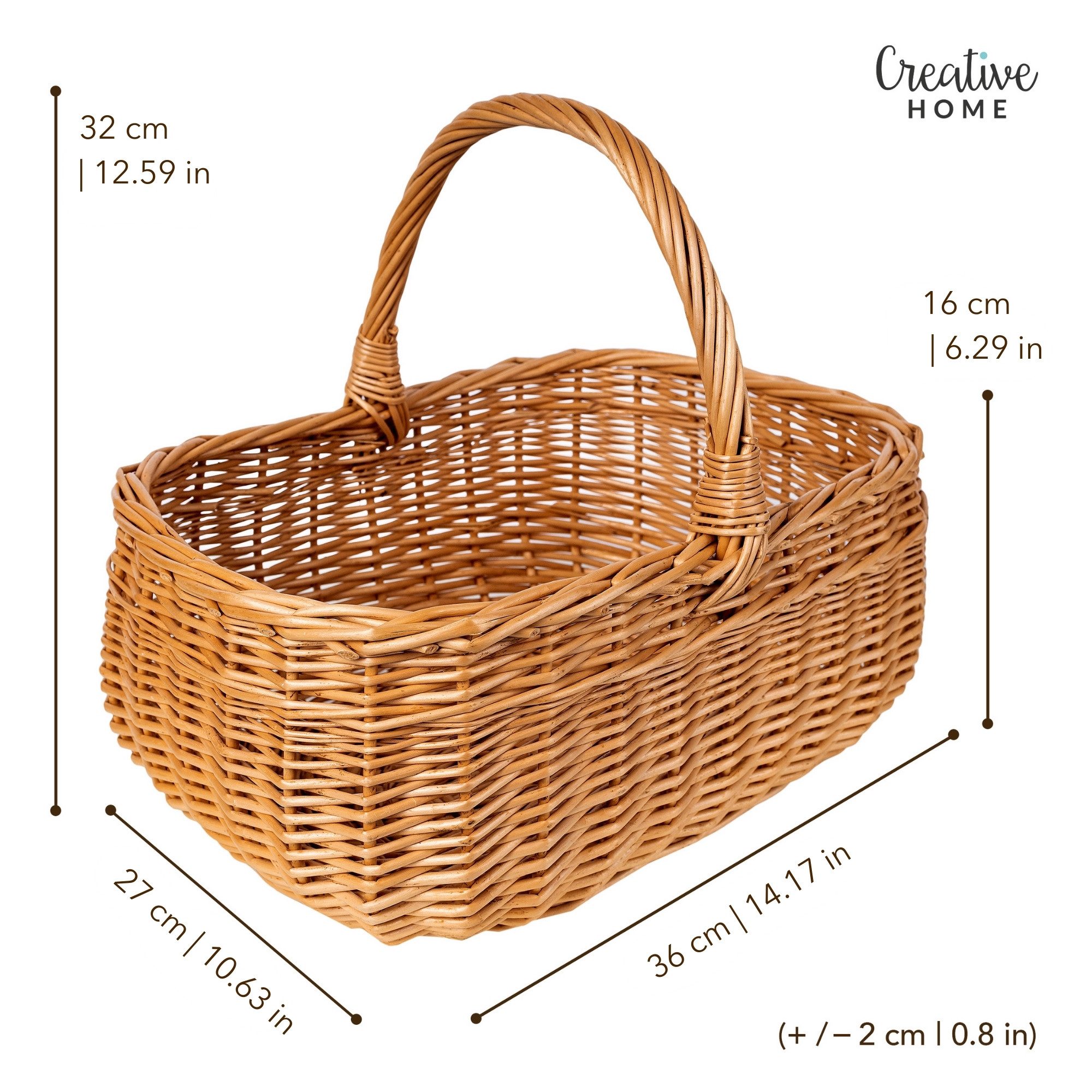 Creative Home Einkaufskorb Picknickkorb Weidenkorb mit Henkel Naturbraun Handgeflochten