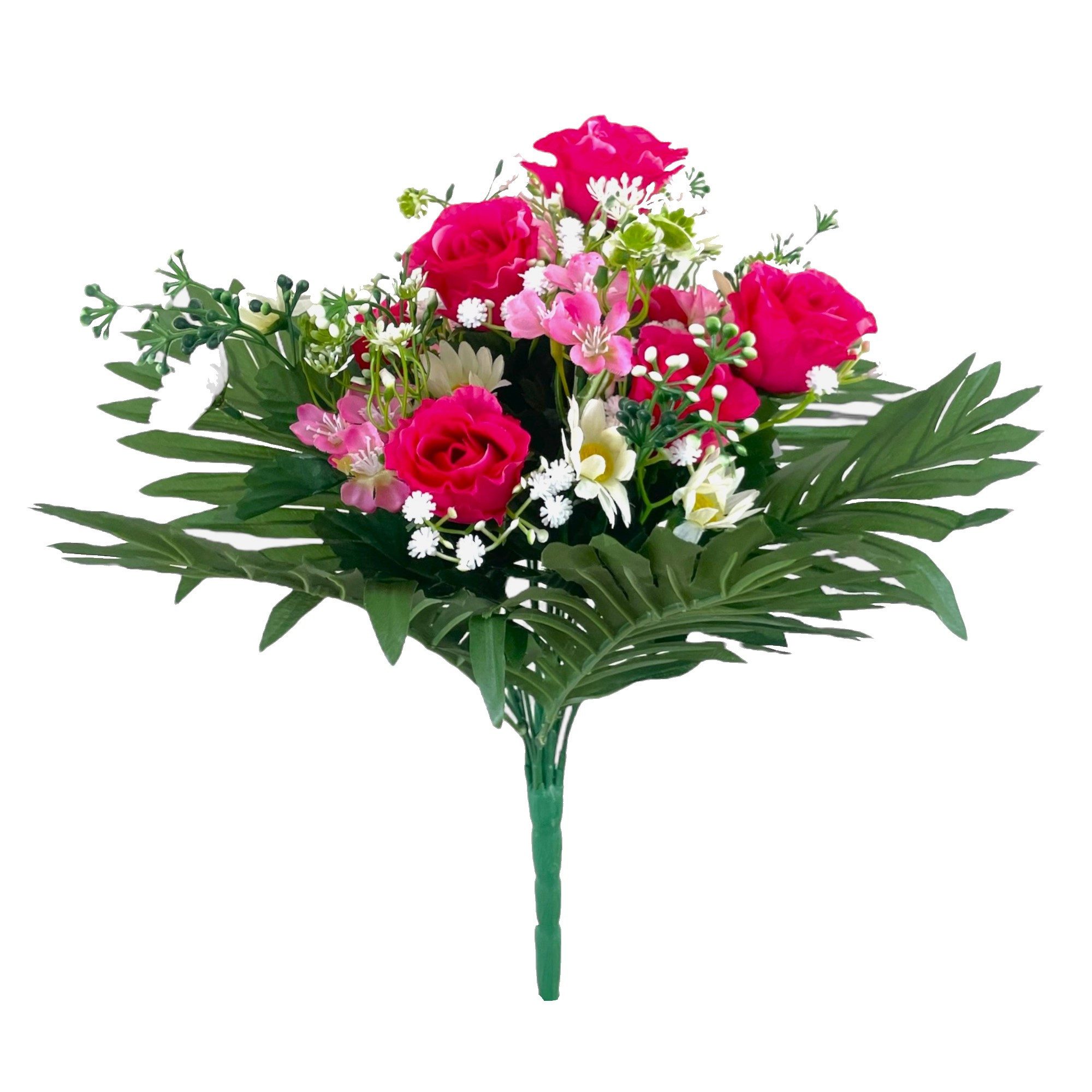 Kunstblumenstrauß Künstlicher Rosen-Strauß 37cm. Weiß Rosa Pink. Rose Margerite Hochzeit, Floratexx GmbH