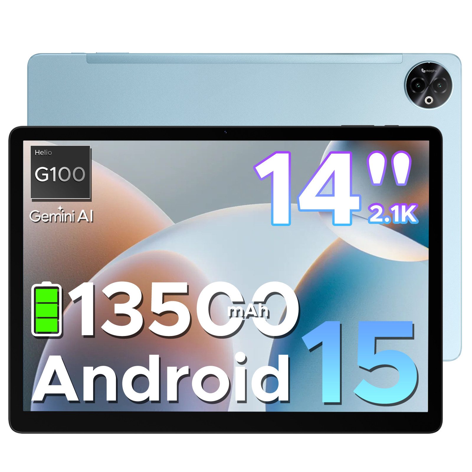 DOOGEE Tab E3 Max 14 Zoll Tablet 2.1K Display, 13500mAh, Android 15 Tablet (14", 256 GB, Android 15, 4G, 256GB ROM /2TB, 16MP + 8MP, Gemini AI/4G LTE/5G WLAN/GPS/GMS)