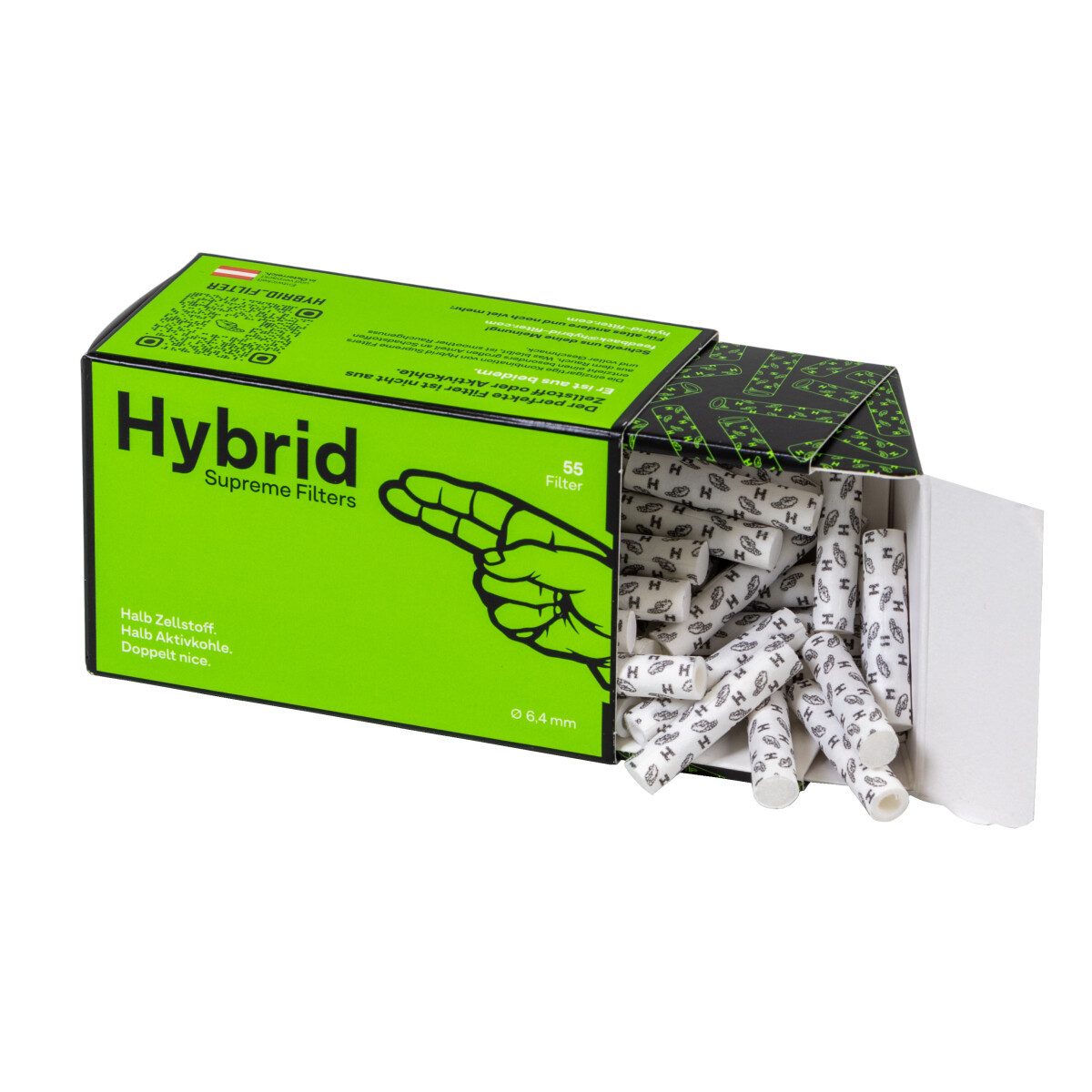 Hybrid Supreme Filters Aktivkohlefilter Zellstoff Filter Ø6,4 mm Premiumqualität, Farben: Rosa, Lime, Weiß, 4-Schicht-Filtersystem, intensiver Geschmack, ideal für Zigratten