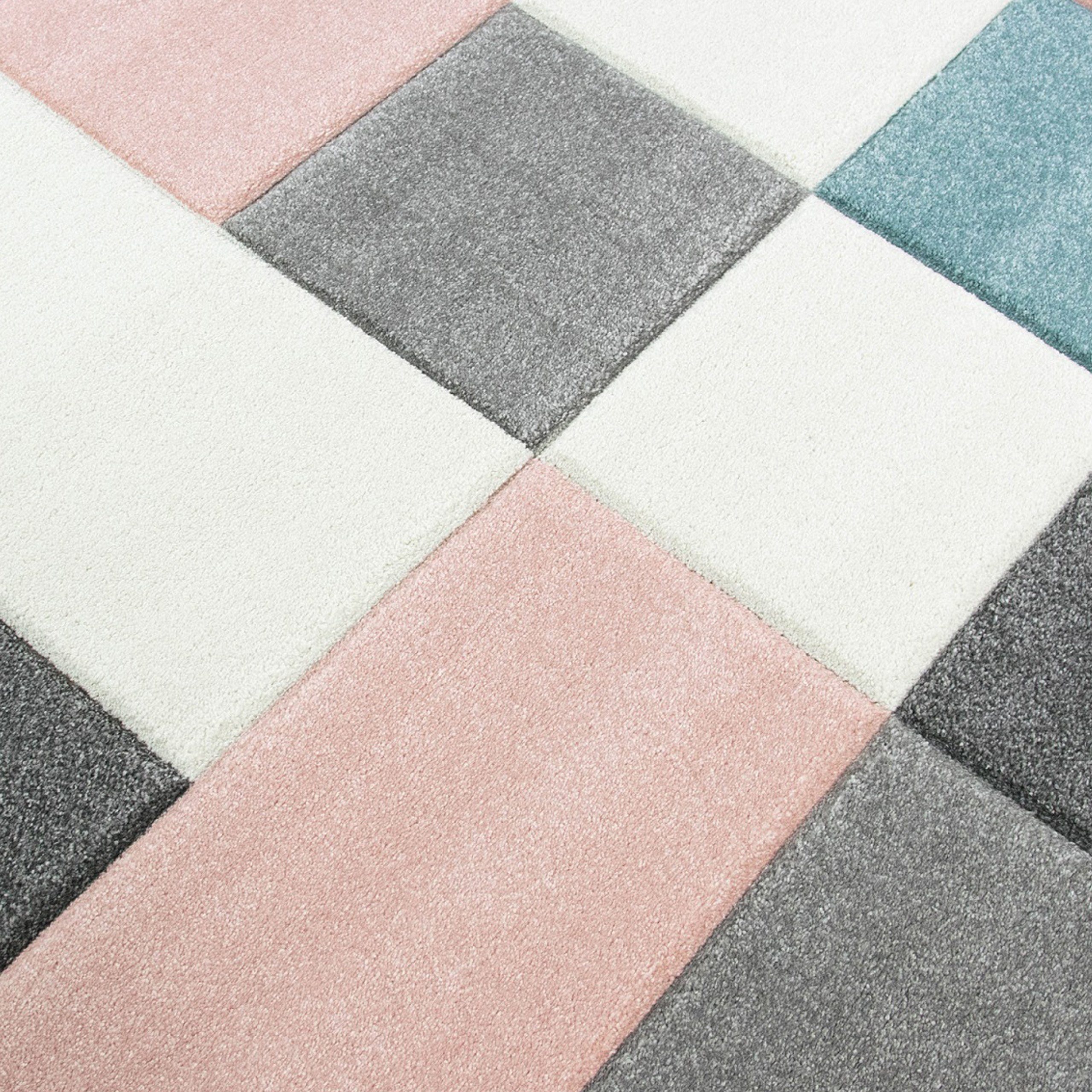 TeppichHome24 Teppich Teppich mit Karo Muster in Rosa Grau Türkis, rechteck günstig online kaufen