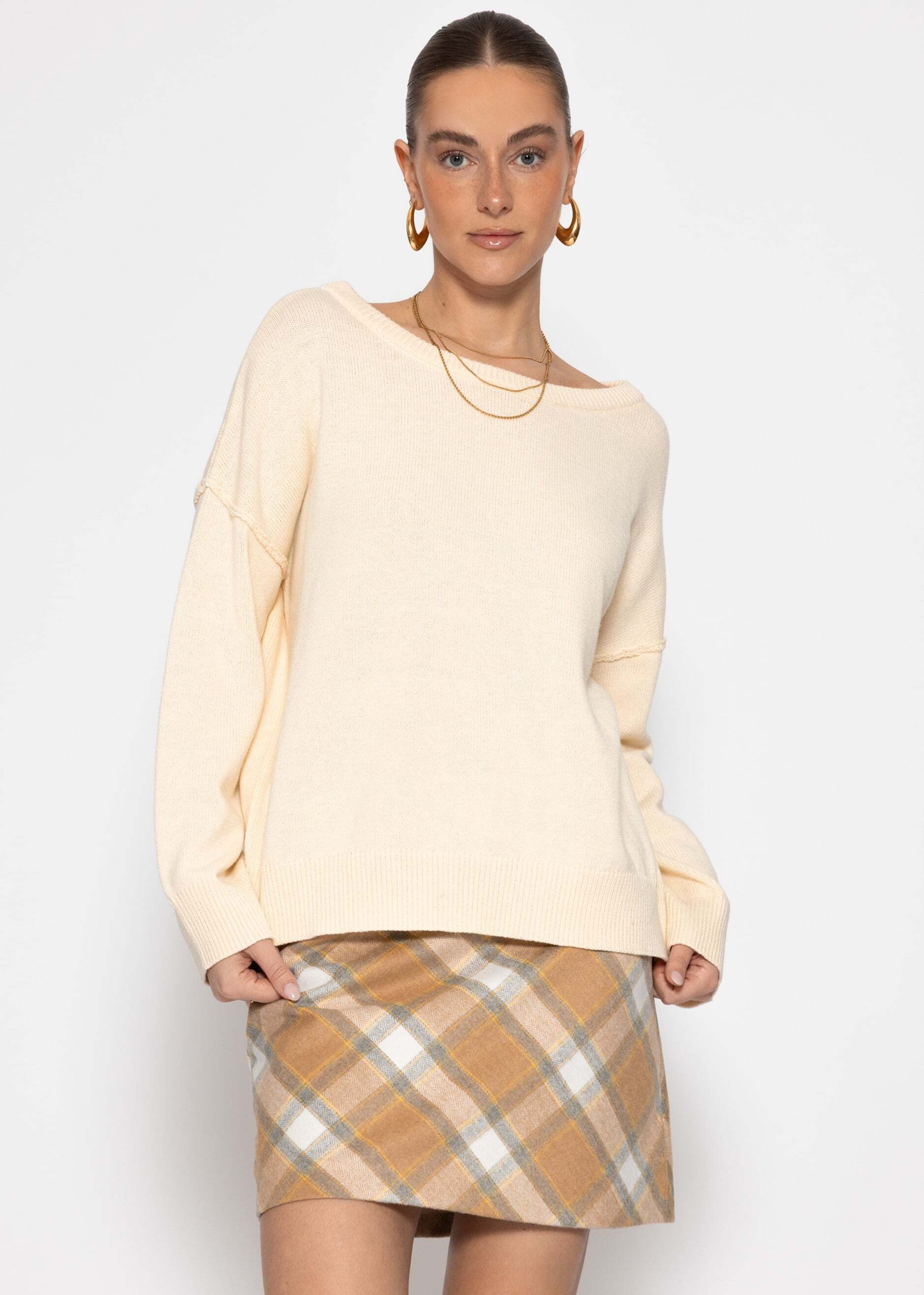 SASSYCLASSY Strickpullover Oversize Baumwoll-Pullover für Damen Pullover mit dekorativen Außennähten im leicht kastigen Schnitt