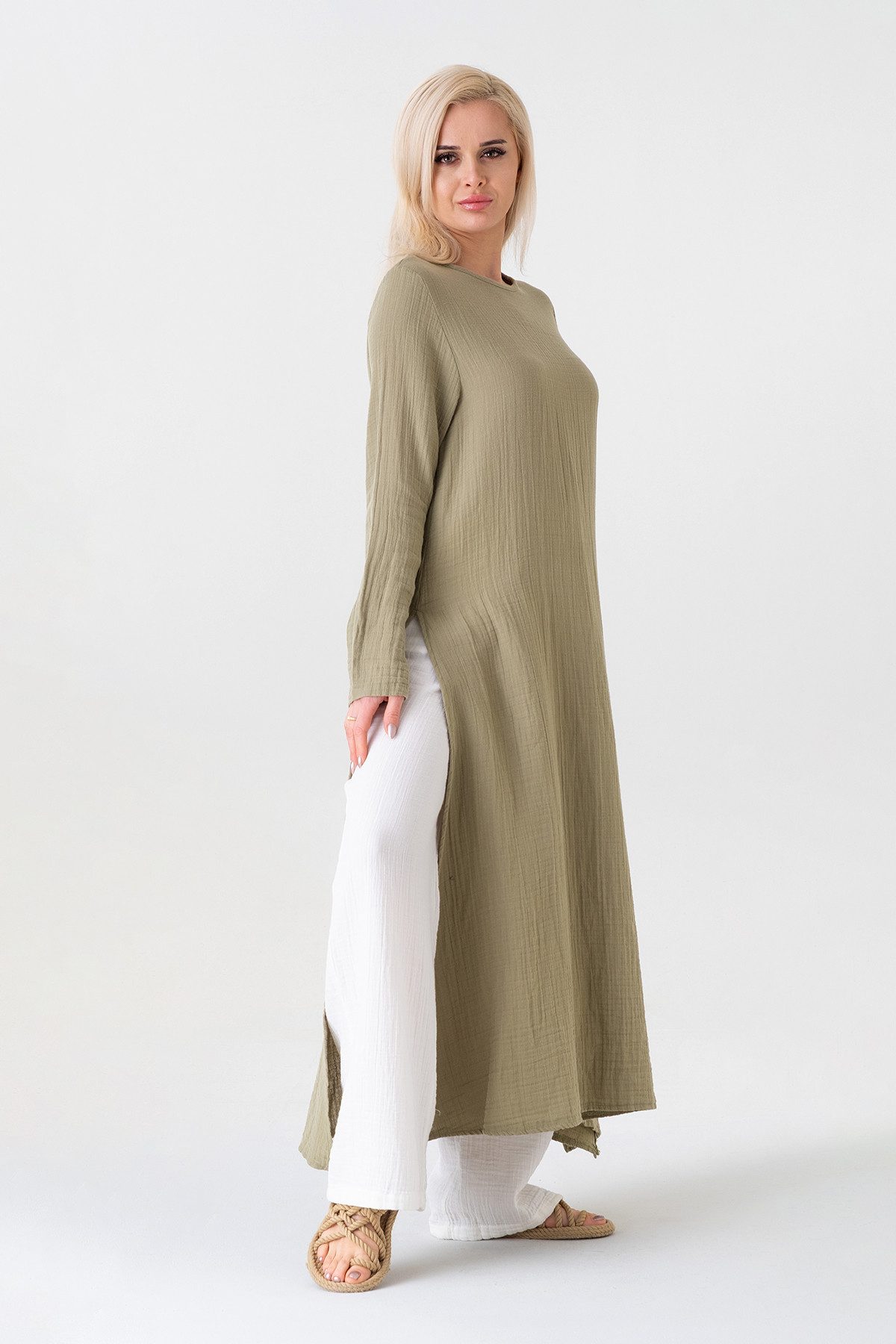 WENOR Longtunika Musselin 100 % Baumwolle 125 cm, Seitenschlitze, Modest Fashion 34–50 – Bild 4 von 5