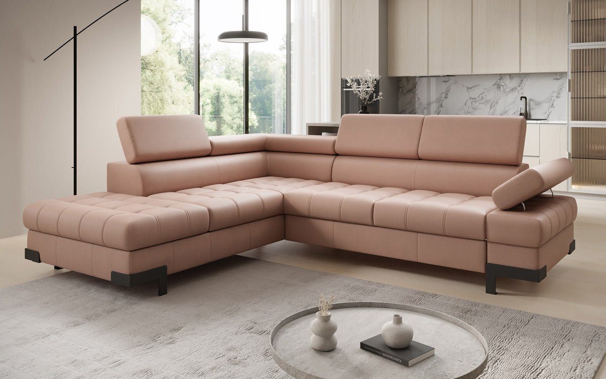 Luxusbetten24 Schlafsofa Designer L Sofa Noelia in Echtleder, mit Schlaffunktion und Stauraum