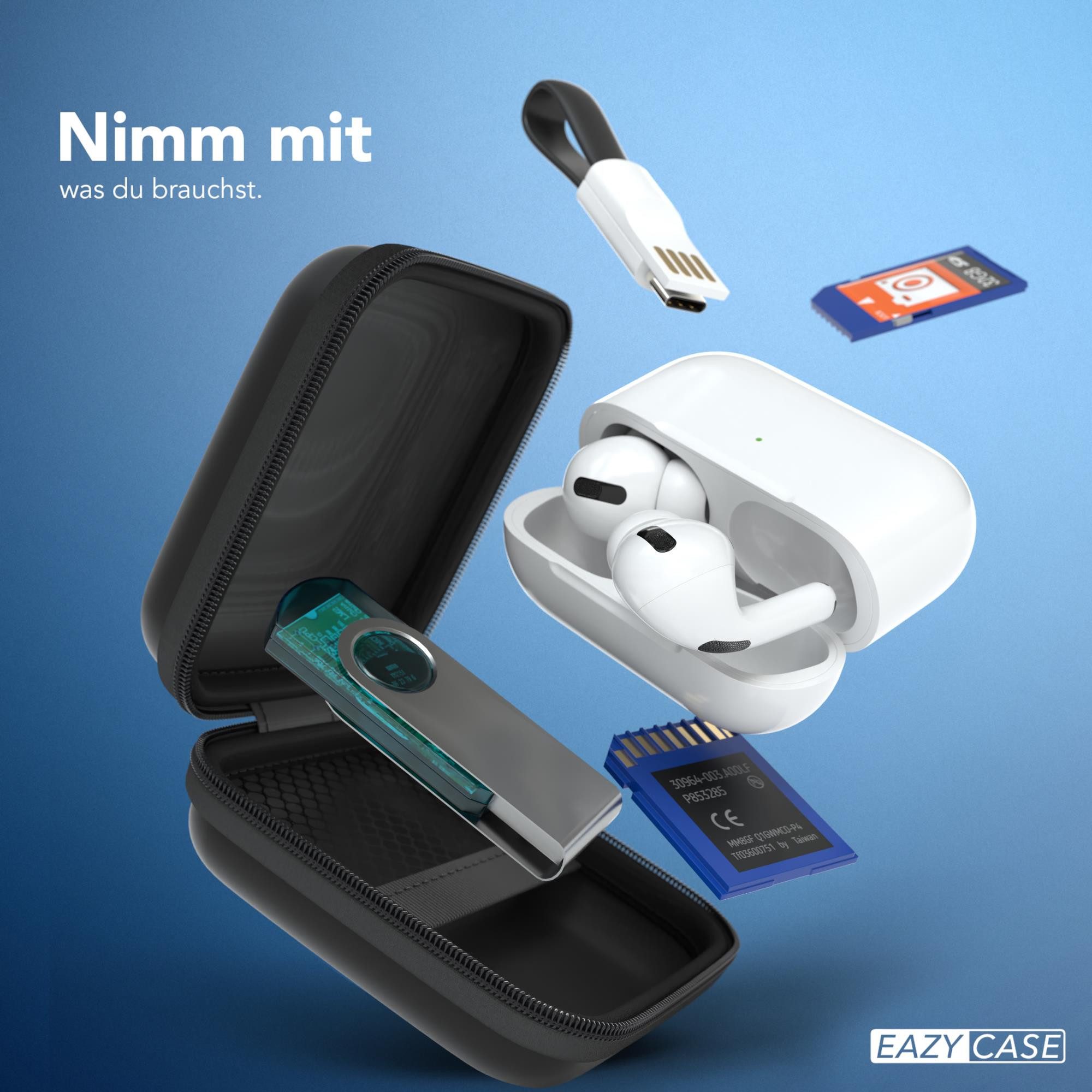 EAZY CASE Kopfhörer-Schutzhülle Universal Tasche für In-Ear Kopfhörer mit Netzfach, Tasche für Kopfhörer mit Netzfach Hardcase Schutztasche klein Schwarz – Bild 2 von 4