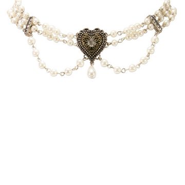 Alpenflüstern Collier Trachten-Perlen-Kropfkette Trachtenherz (creme-weiß), - elegante Trachtenkette mit Trachtenherz - nostalgischer Damen-Trachtenschmuck, Dirndlkette