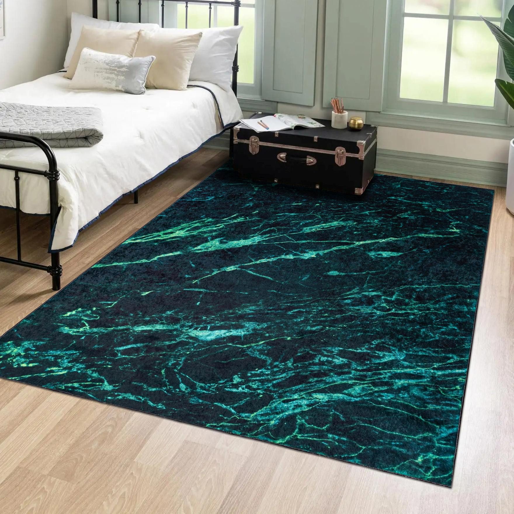Mazovia Designteppich Modern Glamour Grün Wohnzimmer, Schlafzimmer, Esszimmer, Büro, Fußbodenheizung – Bild 3 von 5