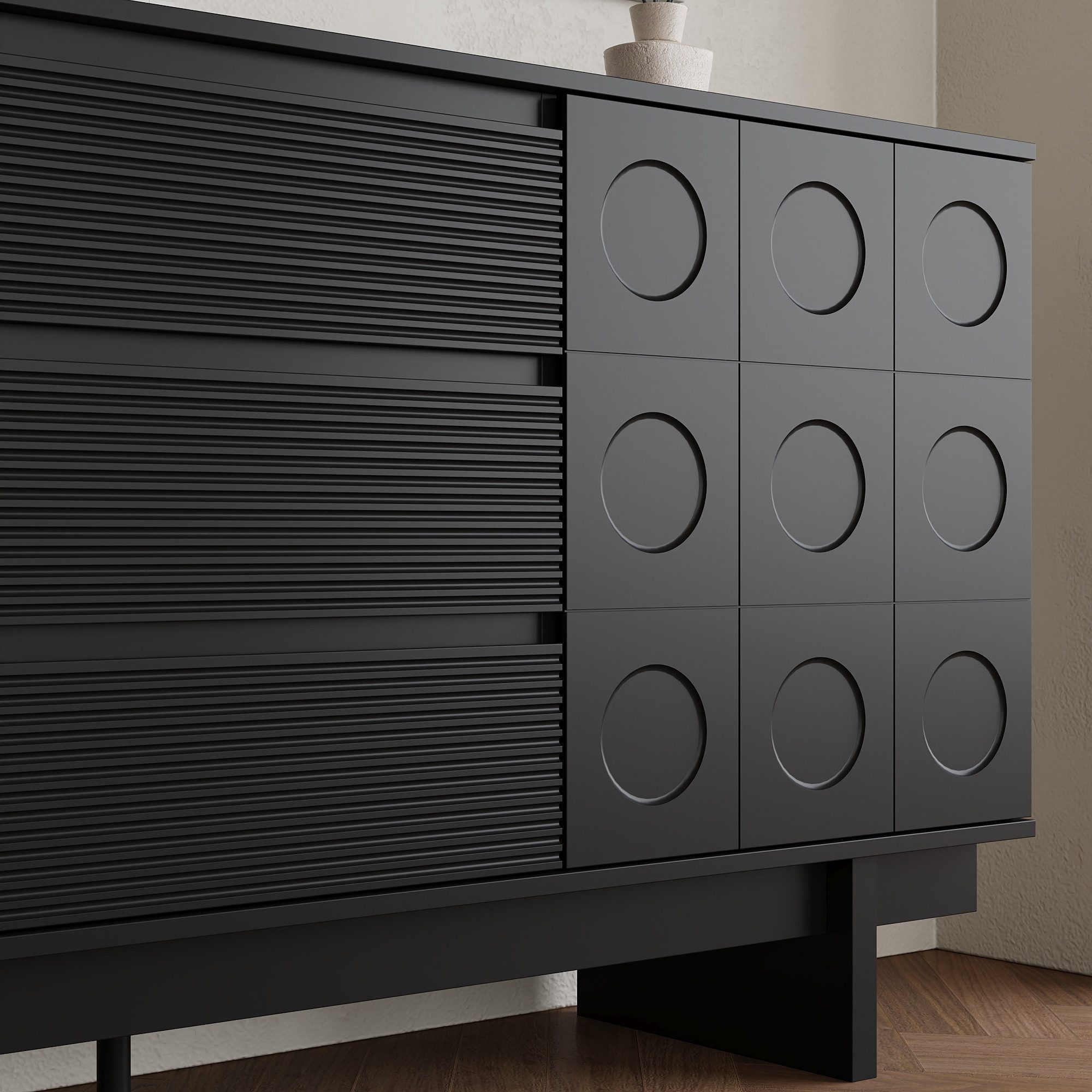 FUFU&GAGA Sideboard Modernes Sideboard, Kommode, schwarz matt, MDF, 160×40×80 cm