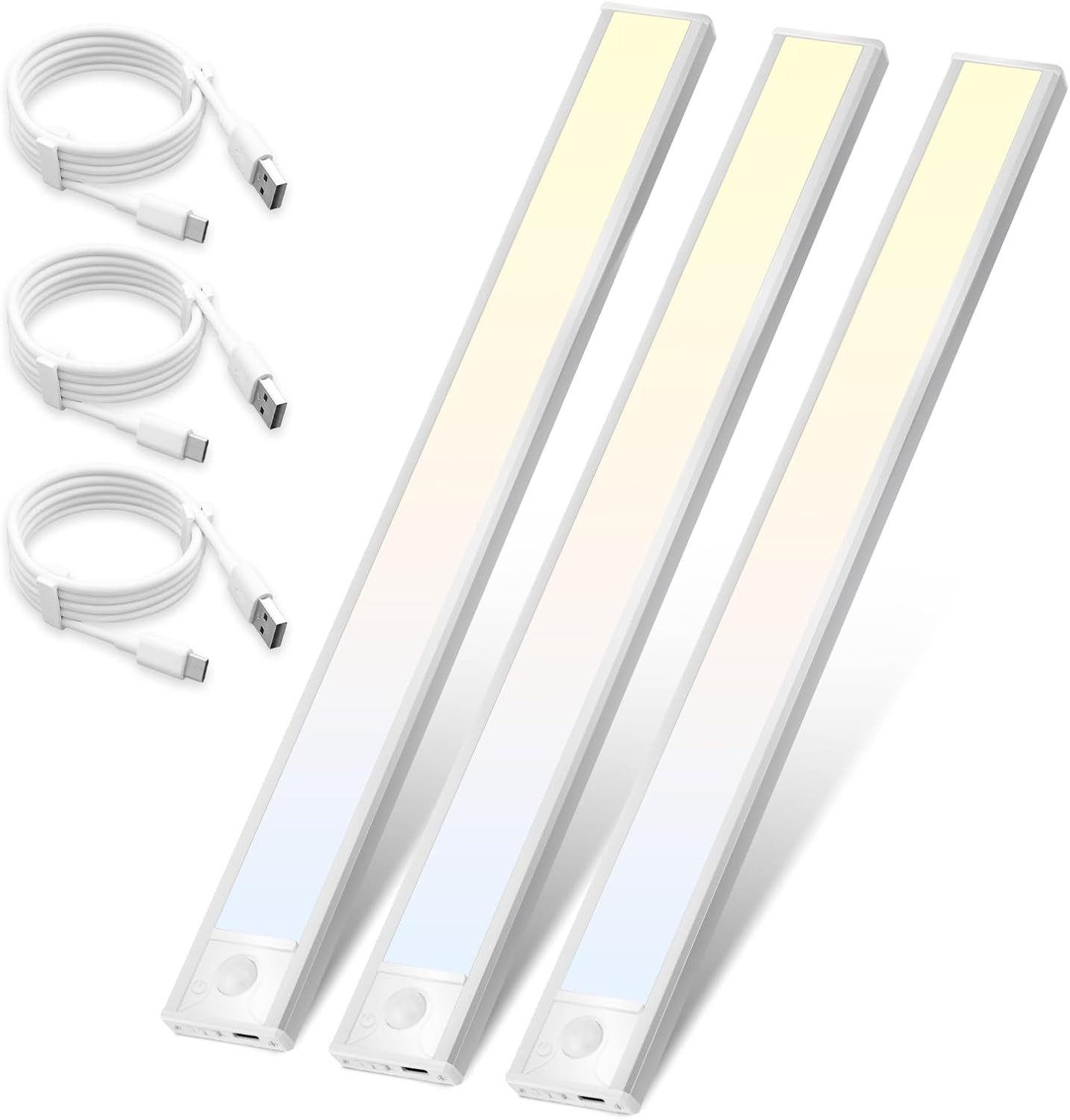 ZMH LED Unterbauleuchte mit Bewegungsmelder Aufladbar Schranklicht USB 1500mAh Flur Cabinet, LED fest integriert, 3000-6500K, 40CM Dimmbar 3 Farbtemperatur Schrankleuchte Schlafzimmer