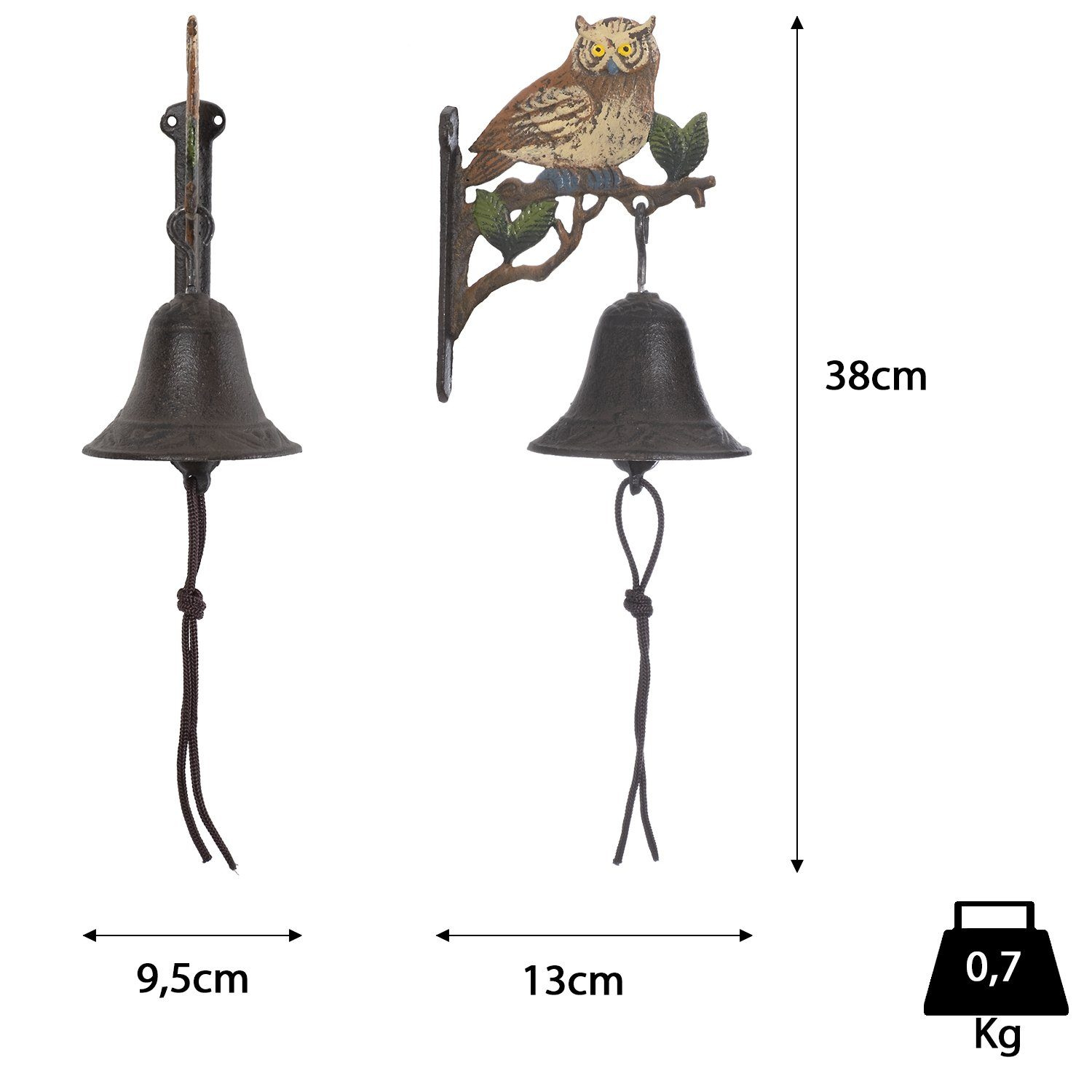 Gong (Wandglocke), Gusseisen Antik Gartenfigur Moritz Vögel Uhu Wandglocke Fantasie, Eule Landhaus Türglocke Klingel Glocke
