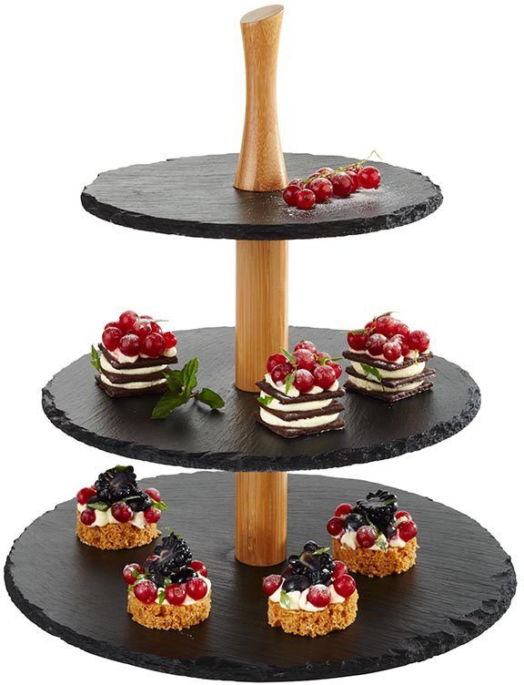 APS Etagere 3-stufige Etagere, Massivholz, mit Holzständer, 3-stöckig
