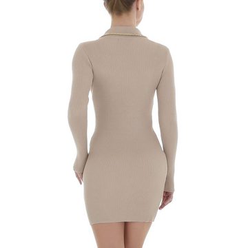 Ital-Design Strickkleid Damen Party & Clubwear Kette Stretch Strickoptik Cocktail- & Partykleid in Beige