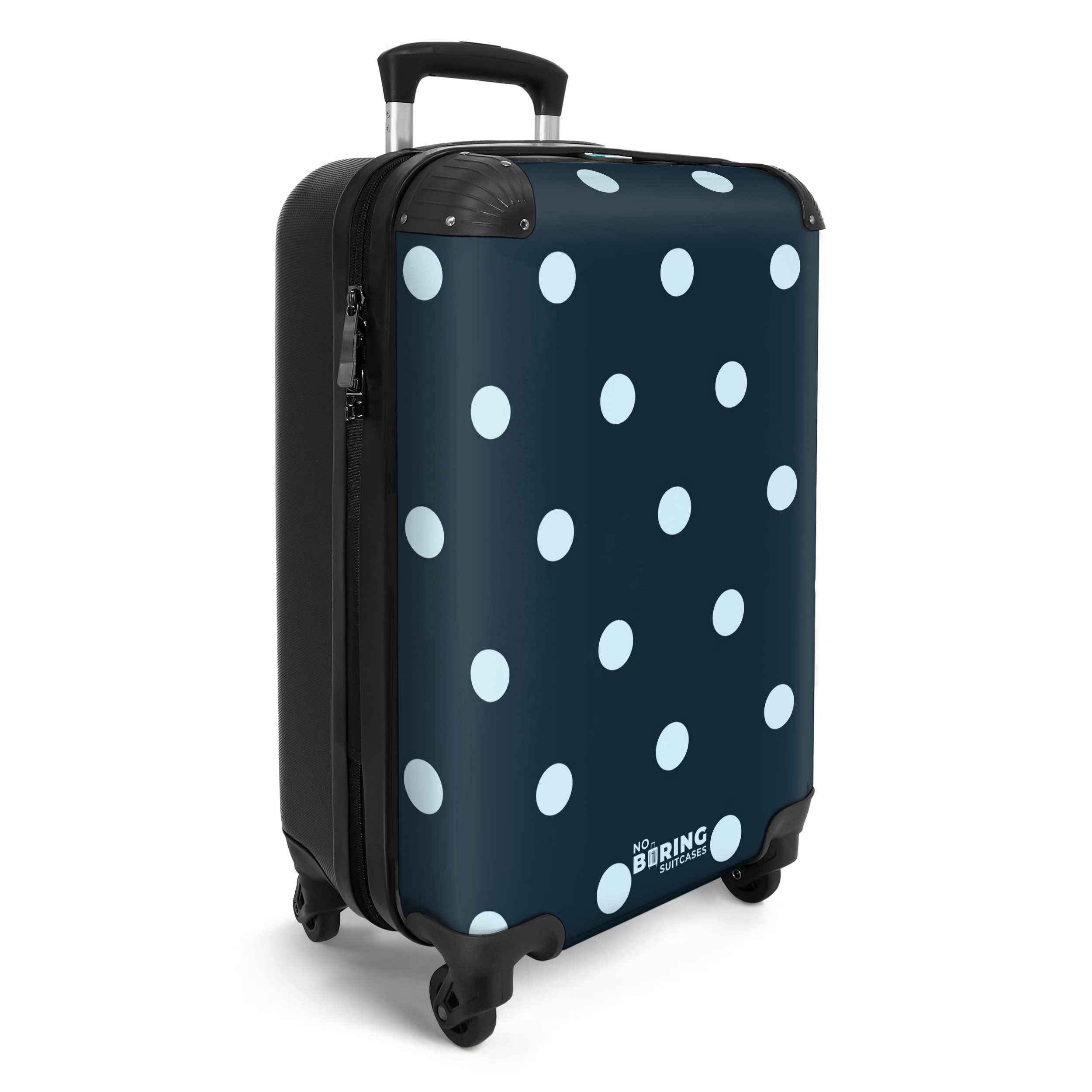 NoBoringSuitcases.com© Hartschalen-Trolley Blaues Tupfenmuster 55x35x20cm, 4 Rollen, Reisetasche mit Rollen, Koffer Handgepäck Flugzeug