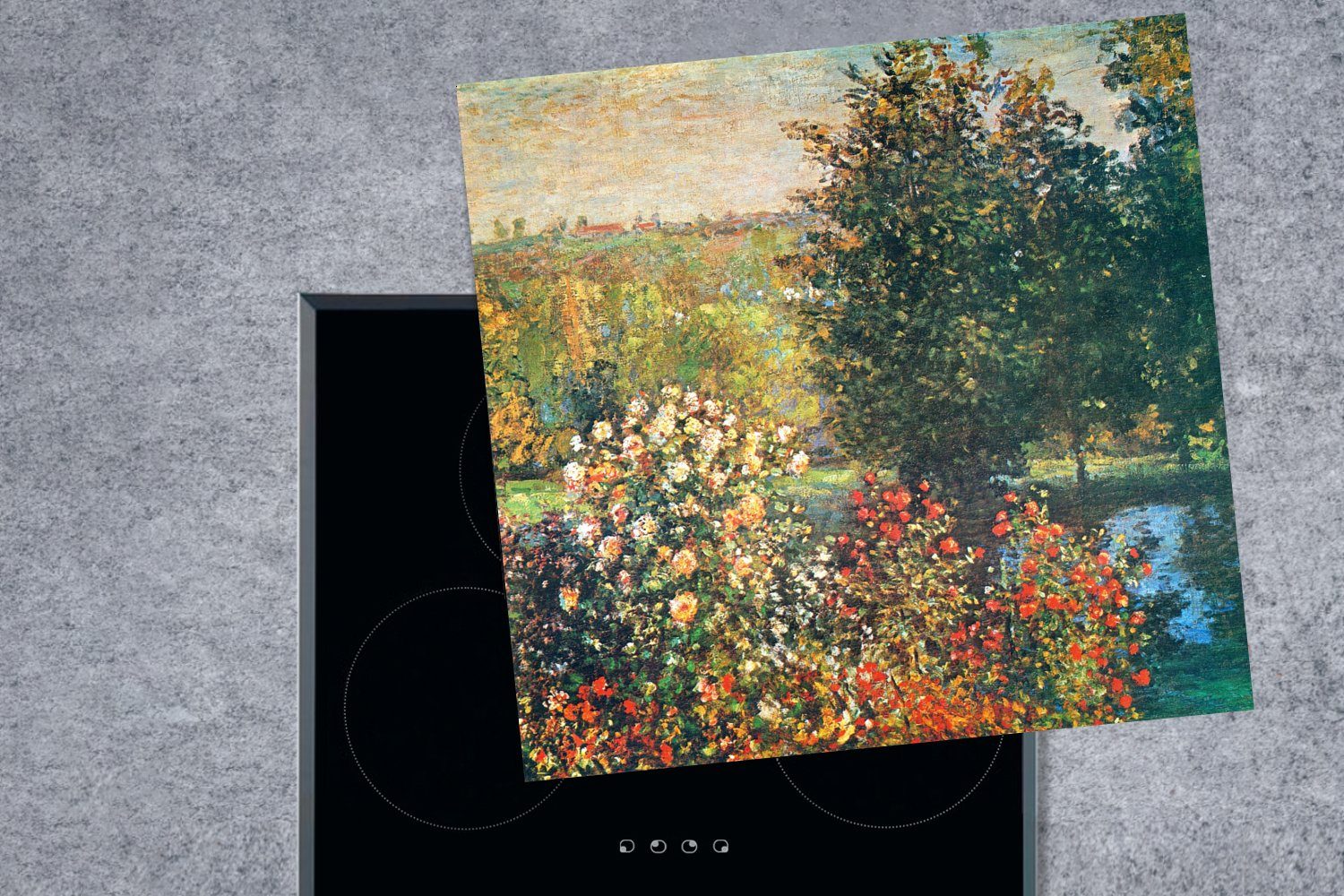 in Vinyl, küche Claude der Ceranfeldabdeckung, tlg), Rosen (1 - Arbeitsplatte für Herdblende-/Abdeckplatte Monet, Montregon Garten 78x78 cm, im MuchoWow Hoshede