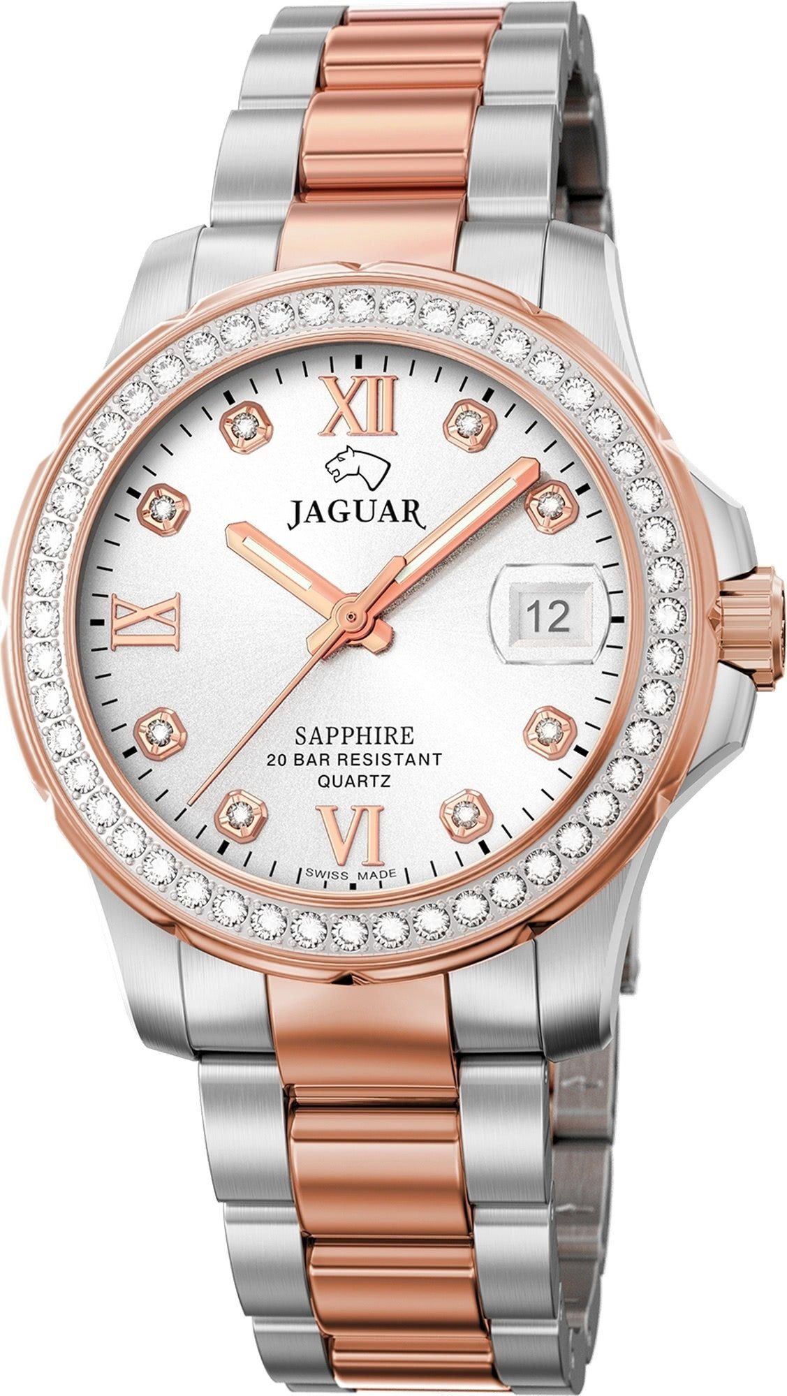 JAGUAR Quarzuhr Jaguar Damen Armbanduhr Cosmopolitan, (Analoguhr), Damen Armbanduhr rund, Edelstahlarmband silber, rosegold, Fashion