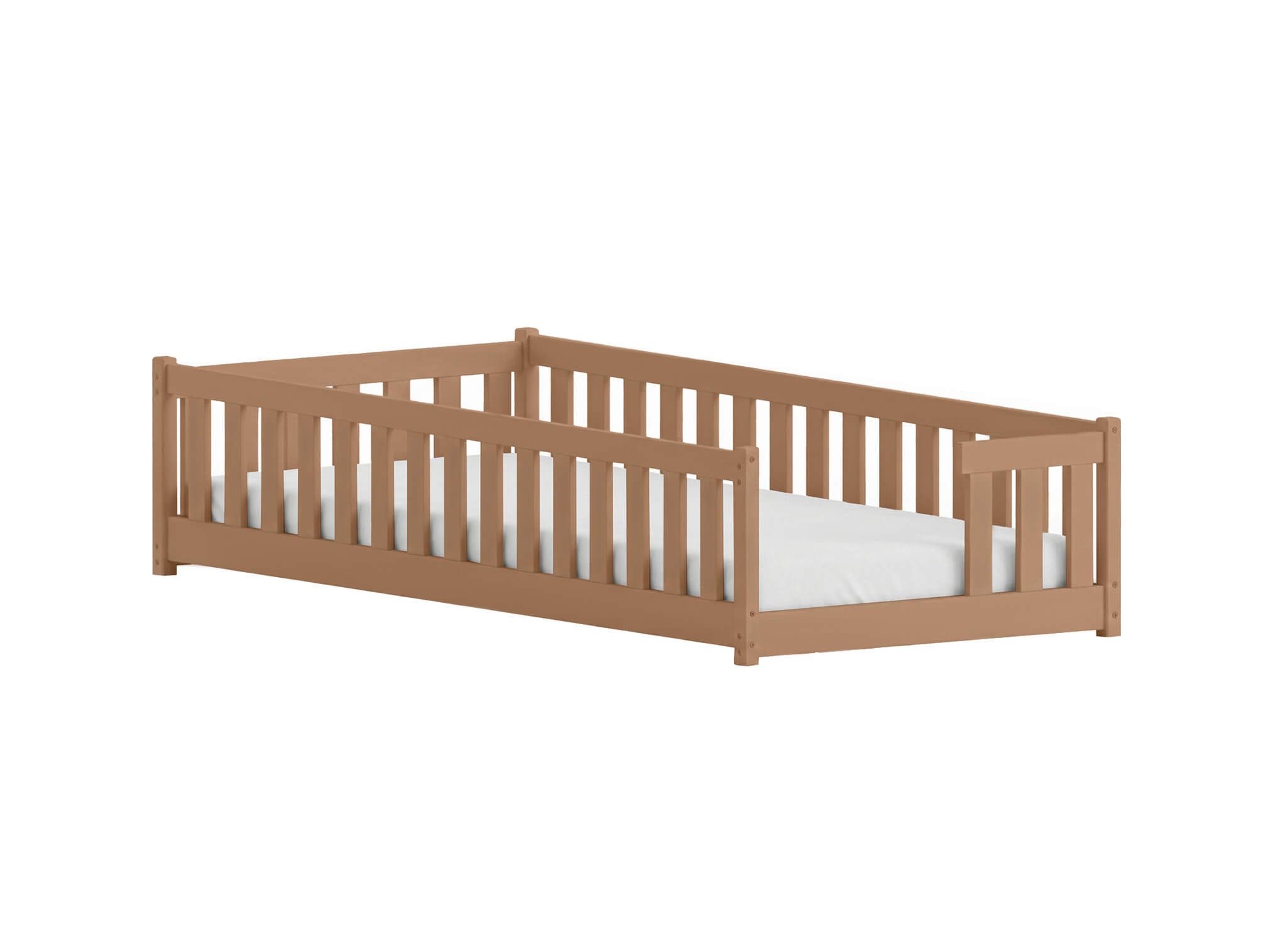Kids Collective Kinderbett Bodenbett mit Rausfallschutz & Lattenrost Montessori Betten Kinder (Verfügbare Größen: 80 x 160, 80 x 180, 90 x 190, 90 x 200, 120 x 200, 140 x 200 cm), Jugendbett Einzelbett Kiefer Zimt 80x160 cm