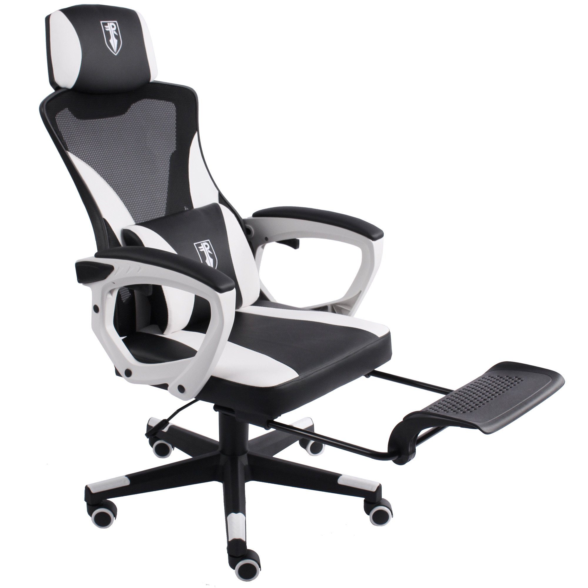 TRISENS Chefsessel Nicos (1 Stück), Bürostuhl Drehstuhl Chefsessel PC-Stuhl Fußstütze Mesh Netzdesign Schwarz/Weiß