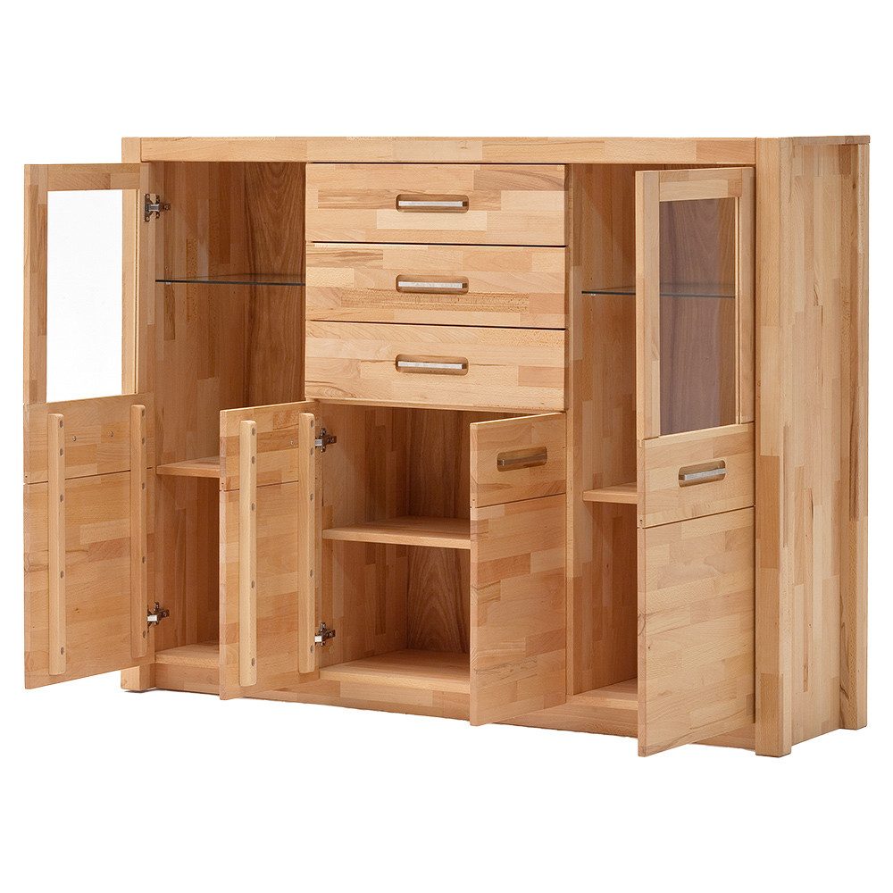 Lomadox Highboard FOSSANO-06, inkl. LED-Beleuchtung, Kernbuche massiv geölt günstig online kaufen