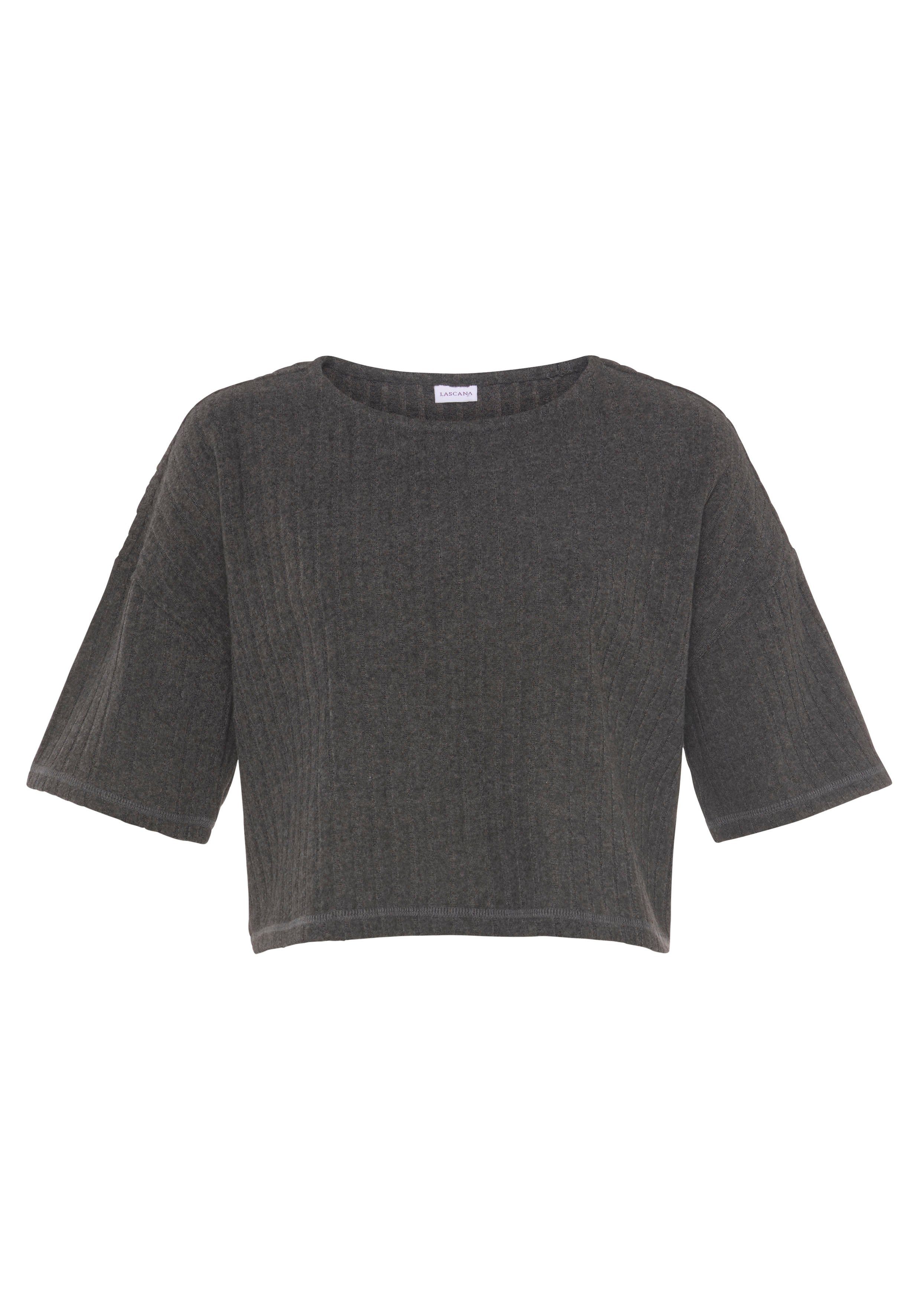 Loungewear -Loungeshirt Strick, aus weichem 3/4-Arm-Shirt anthrazit-melange LASCANA