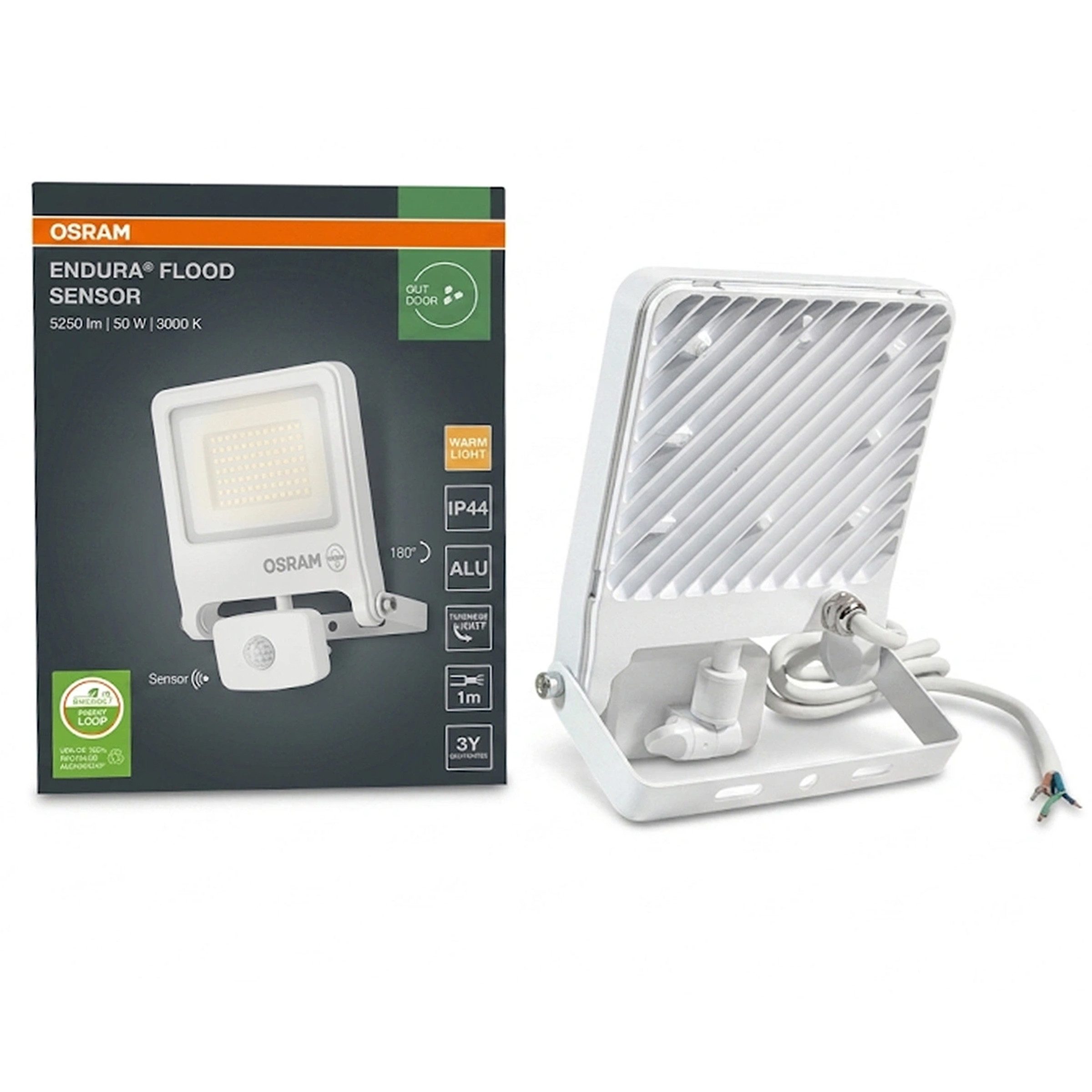 Osram LED Flutlichtstrahler Osram ENDURA FLOOD PCR SENSOR 50W 830 WT Warmweiß mit Bewegungssensor